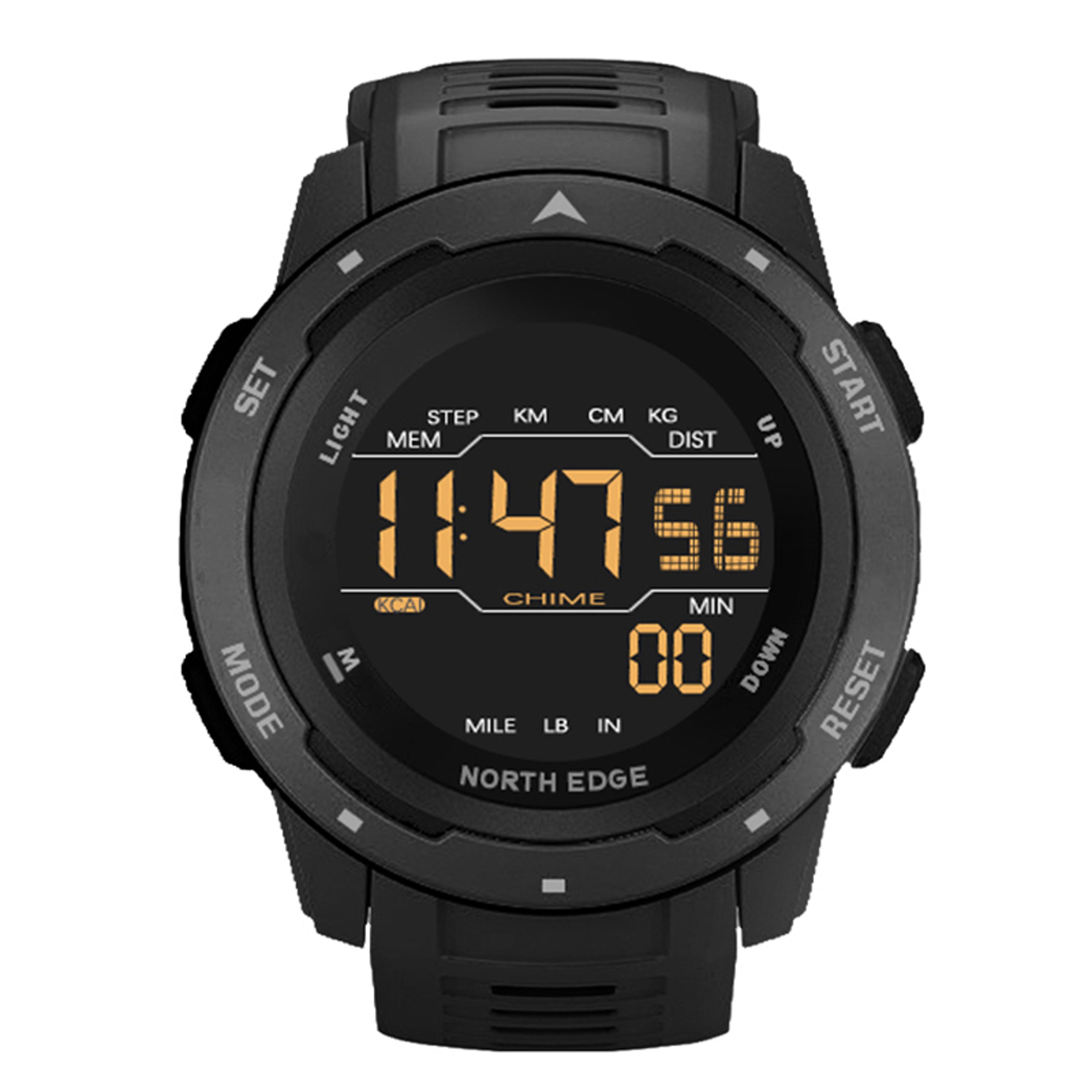 mens digital sports watch with pedometer dual time and water resistance
