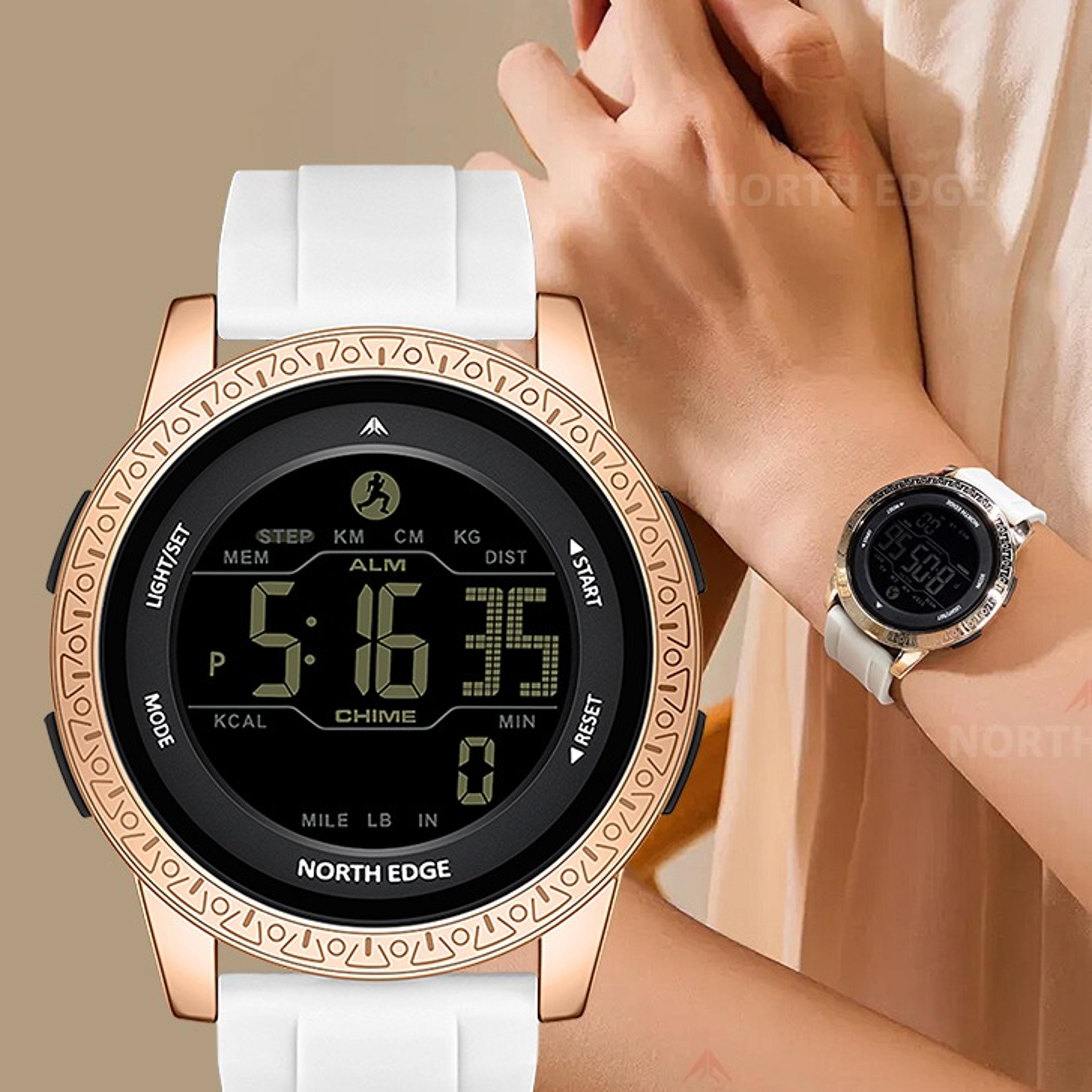 digital sports watch with pedometer dual time and water resistance