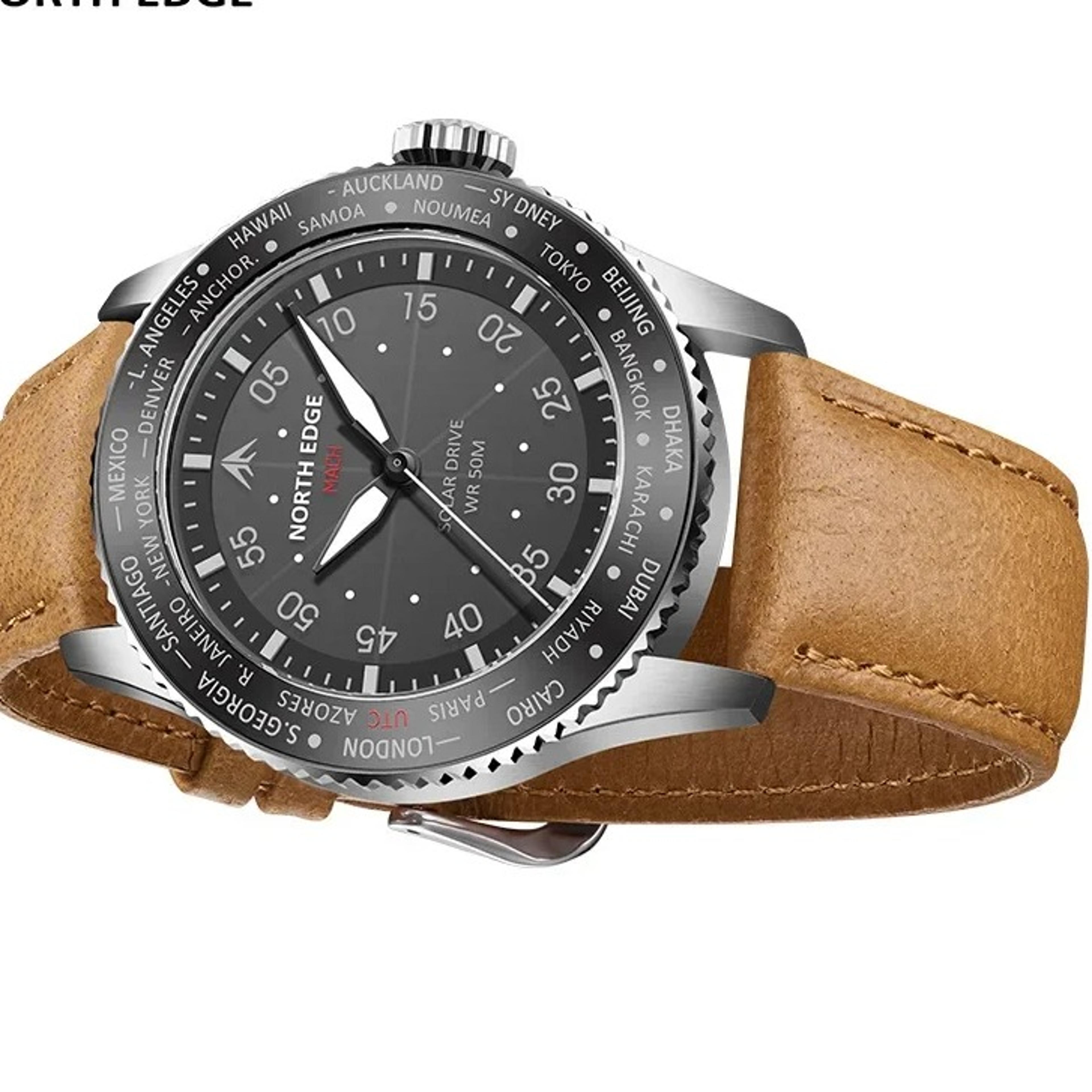 solar powered watch for men waterproof pilot watch with luminous dial