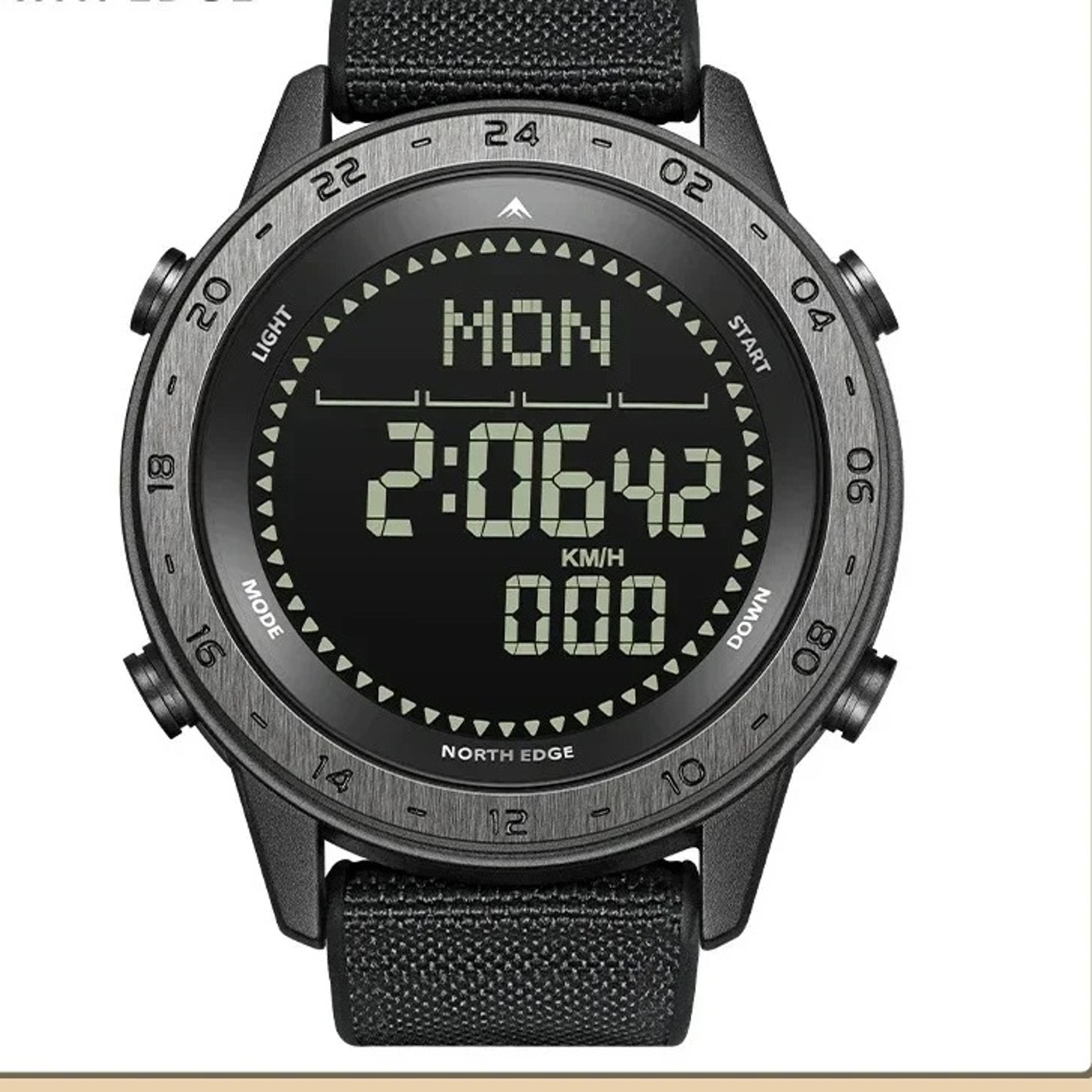 mens digital sports watch with compass pedometer and deep water resistance