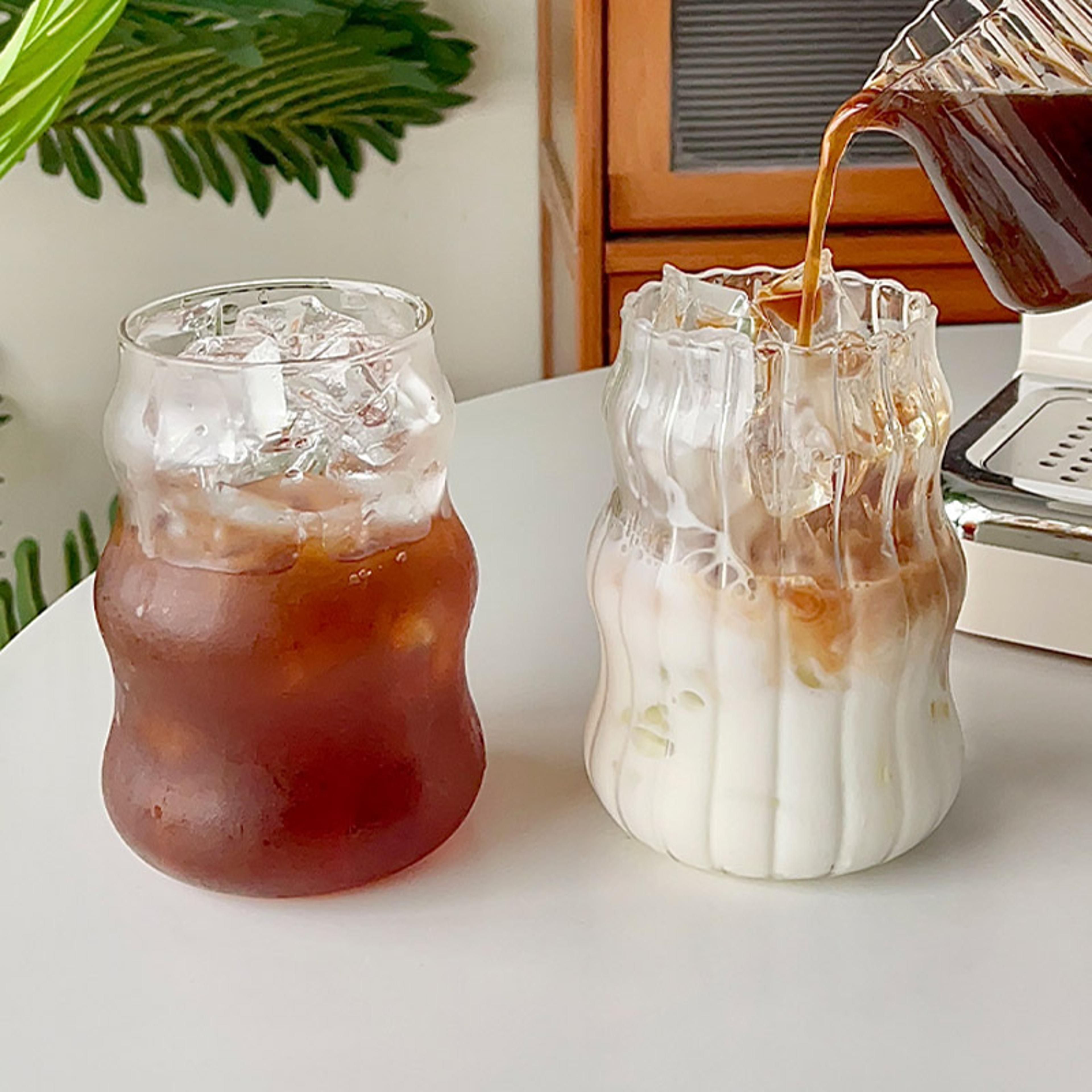 ribbed glass cup heat resistant iced coffee glass for tea juice and milk