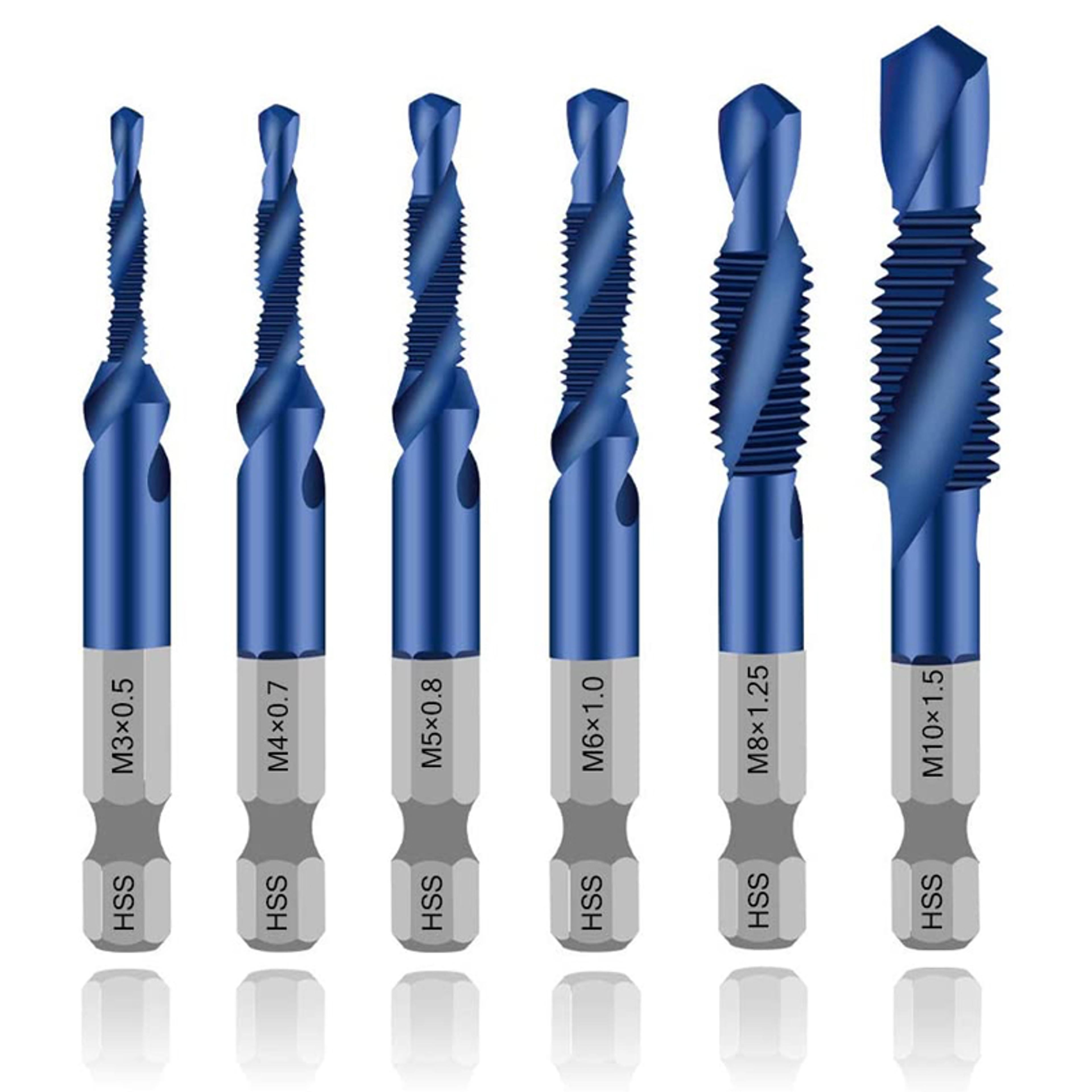 metric tap drill bit set titanium hss hex shank combination taps