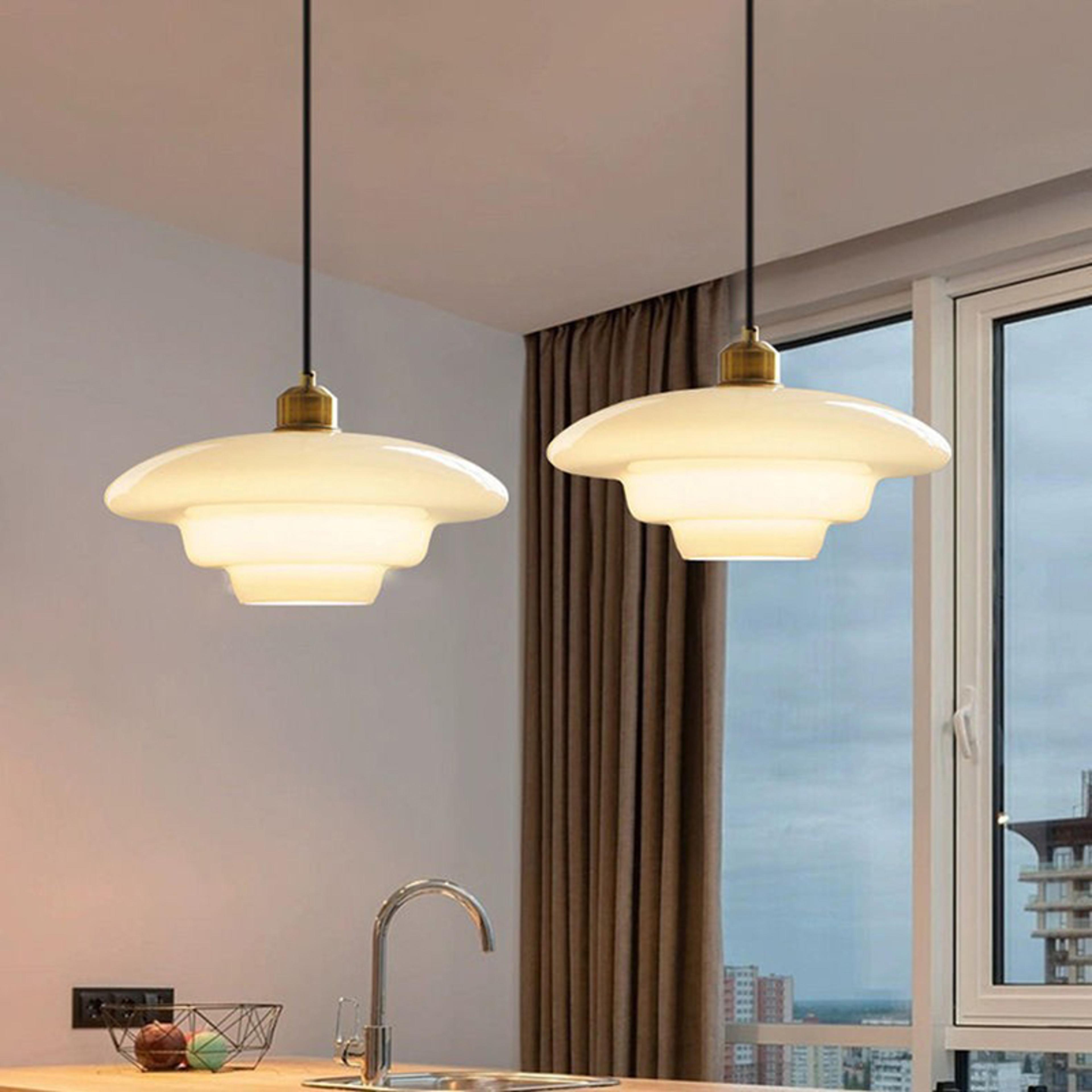 nordic cream white glass pendant light modern led dining room lighting