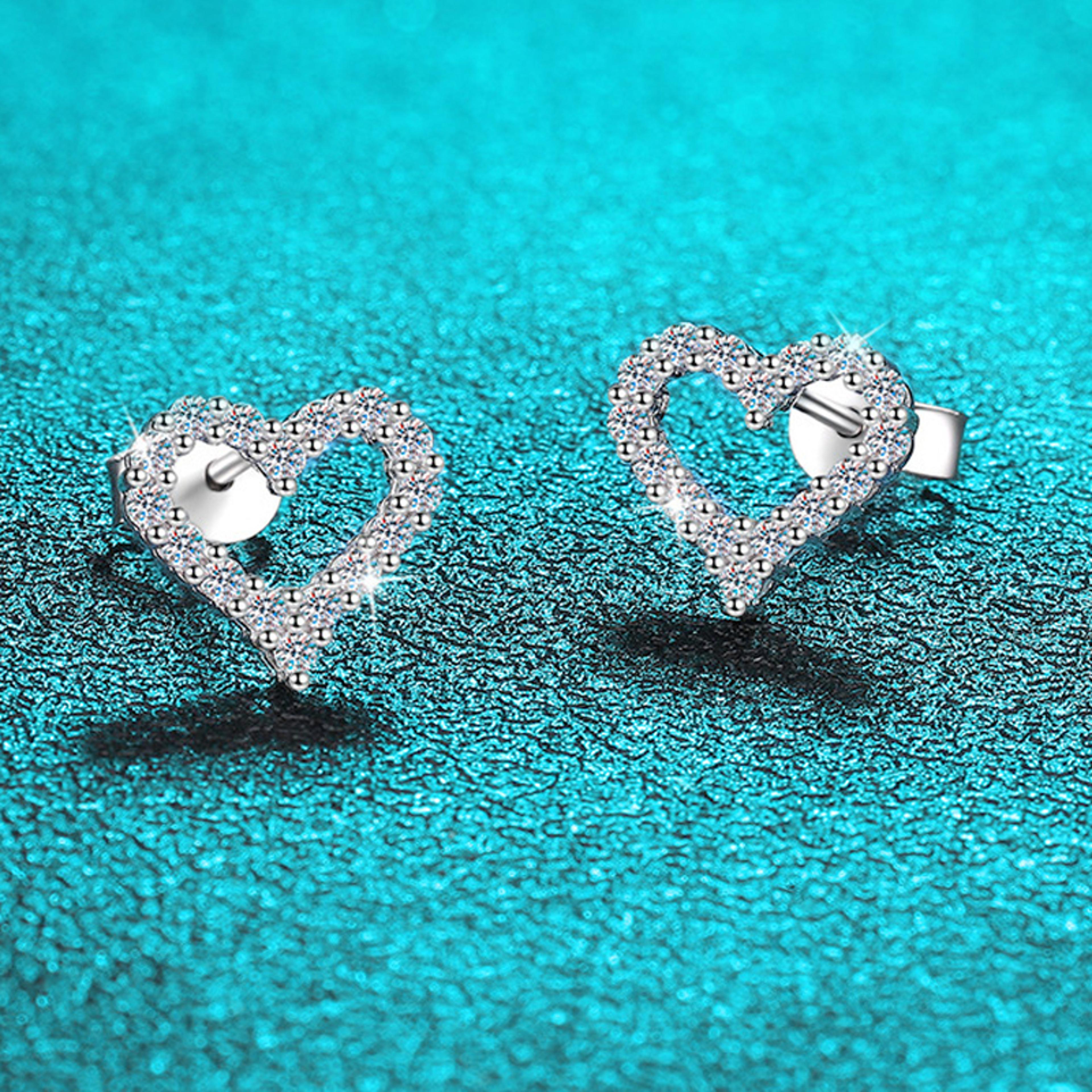heart moissanite earrings for women d color sterling silver studs
