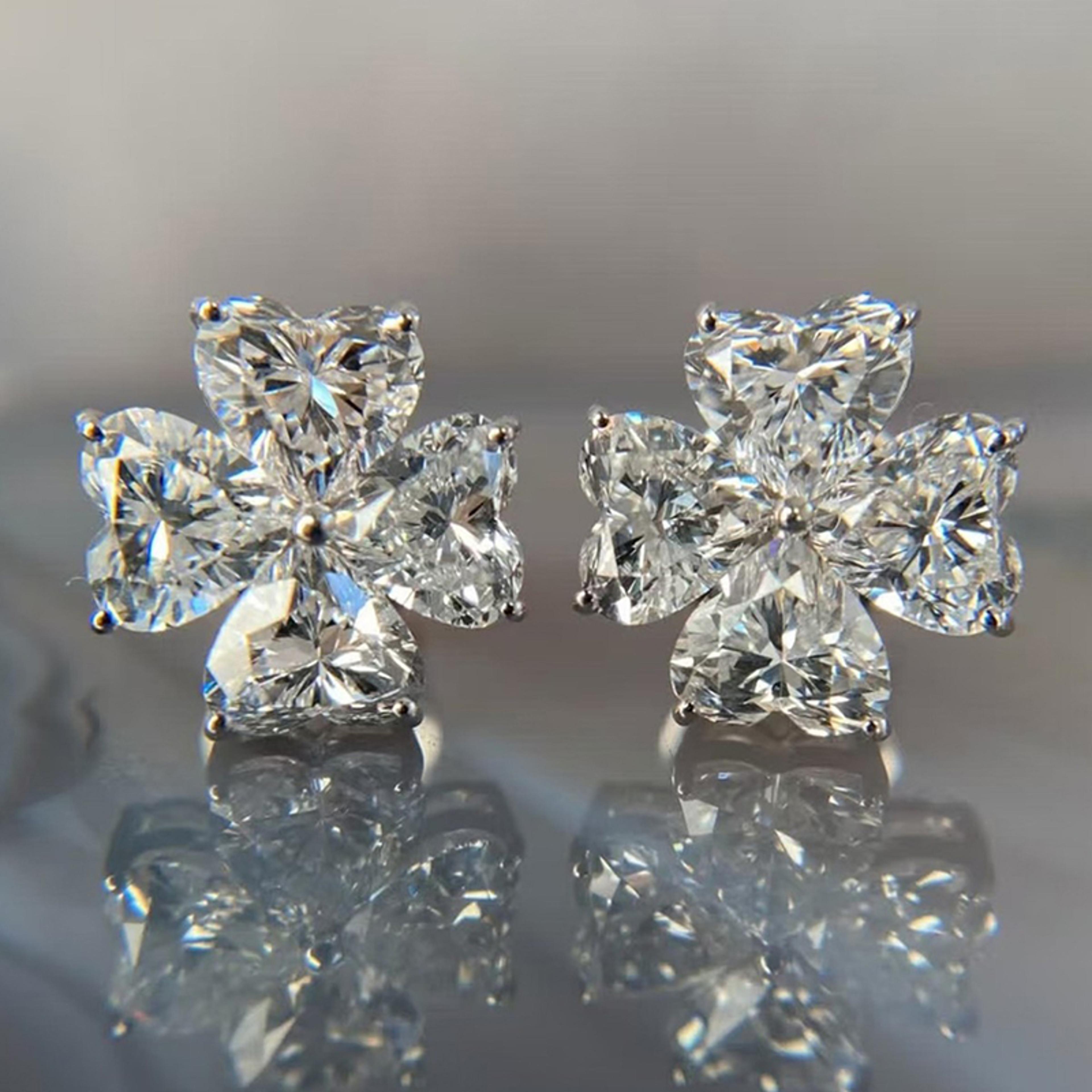 heart flower moissanite stud earrings in sterling silver
