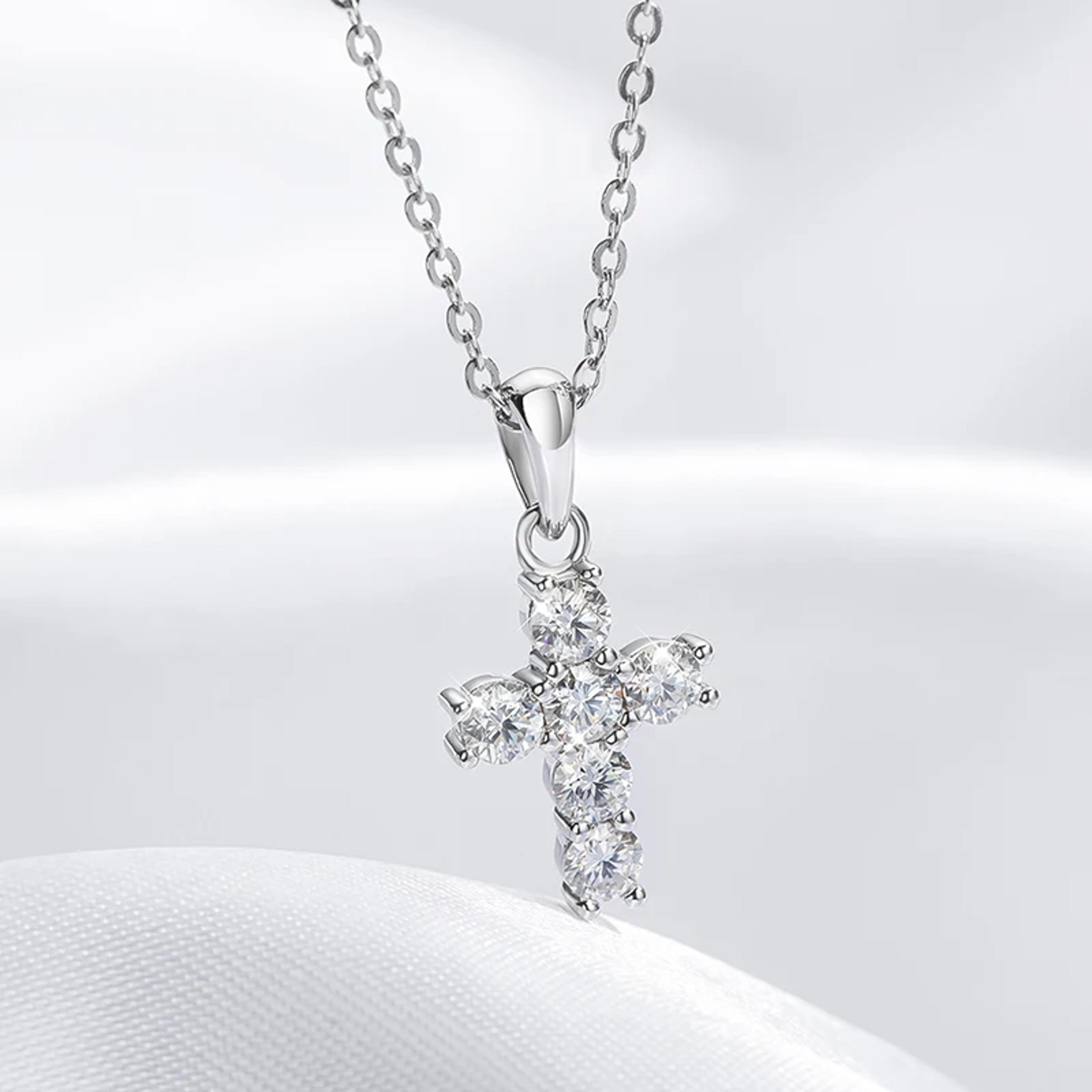 moissanite cross necklace for women in sterling silver