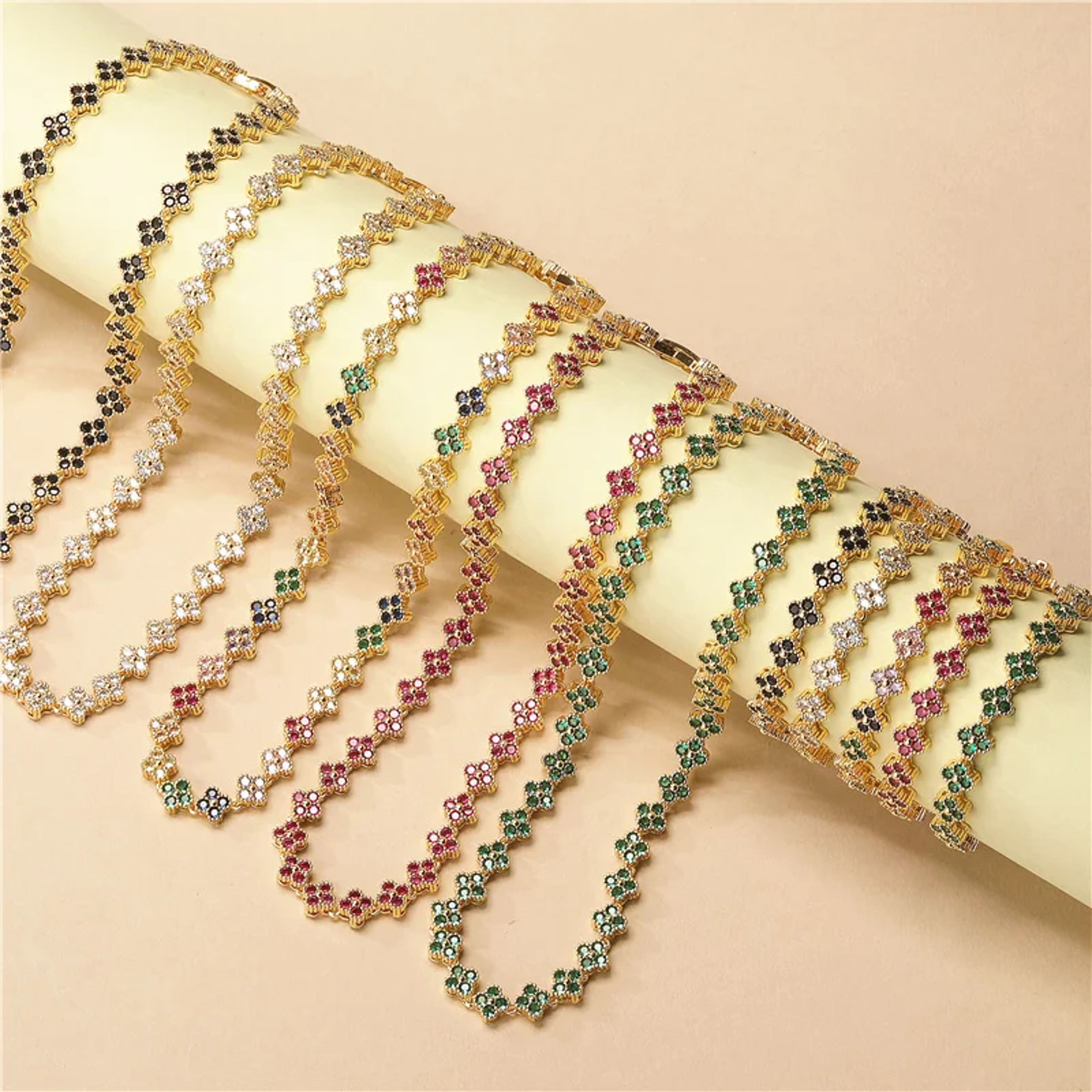 gold plated flower necklace and bracelet set for women