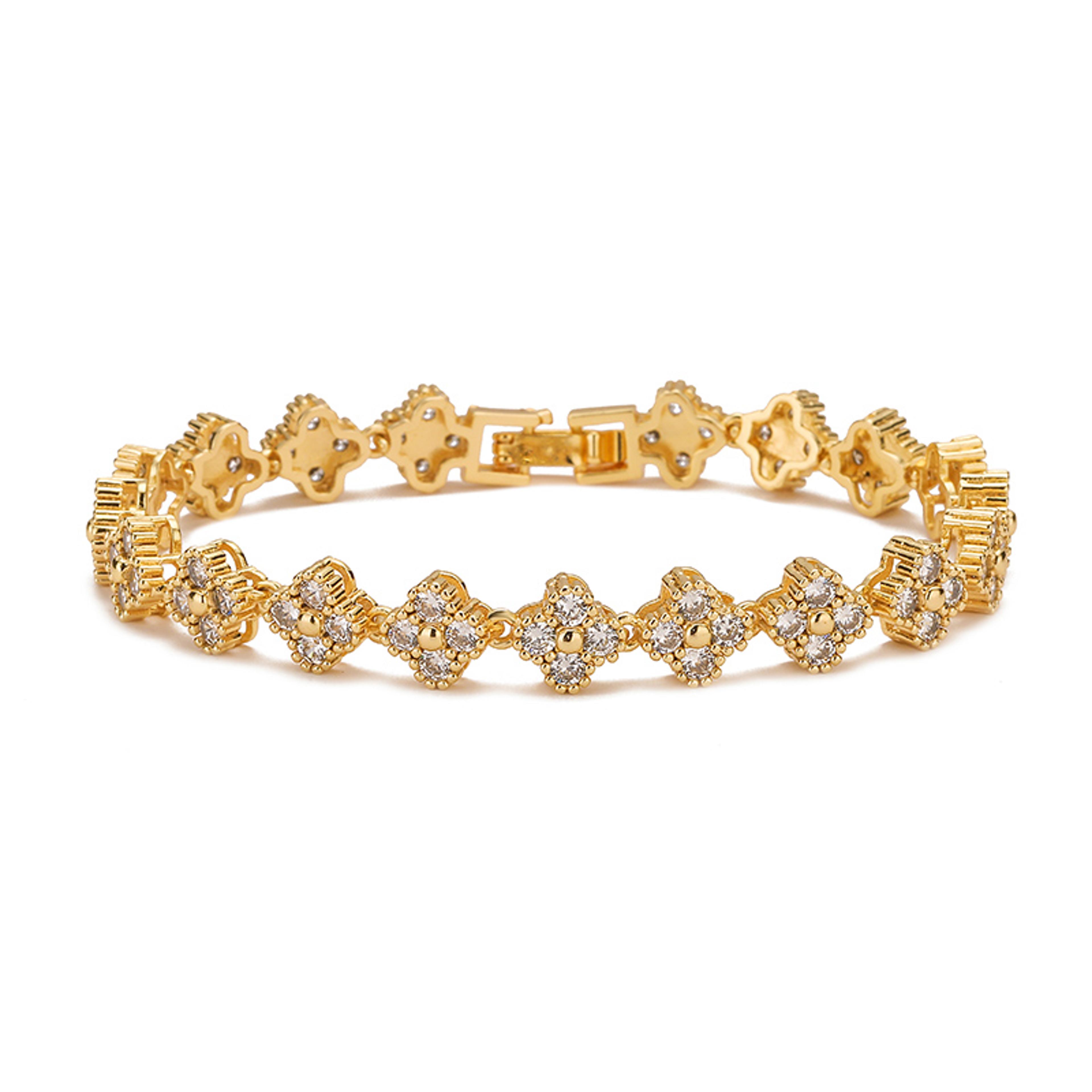 gold plated flower cubic zirconia bracelet for women