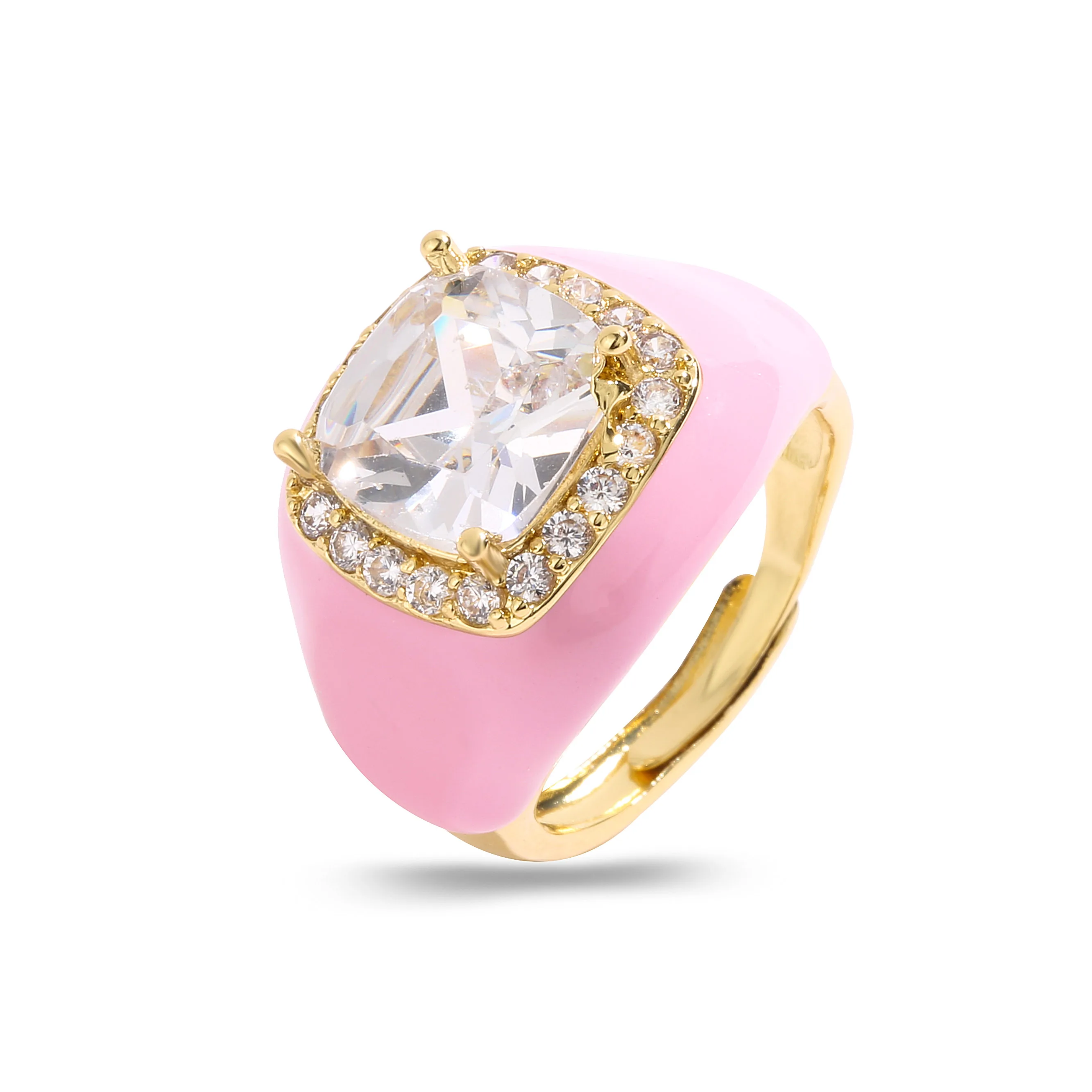 multicolor enamel adjustable ring for women gold plated zircon statement ring
