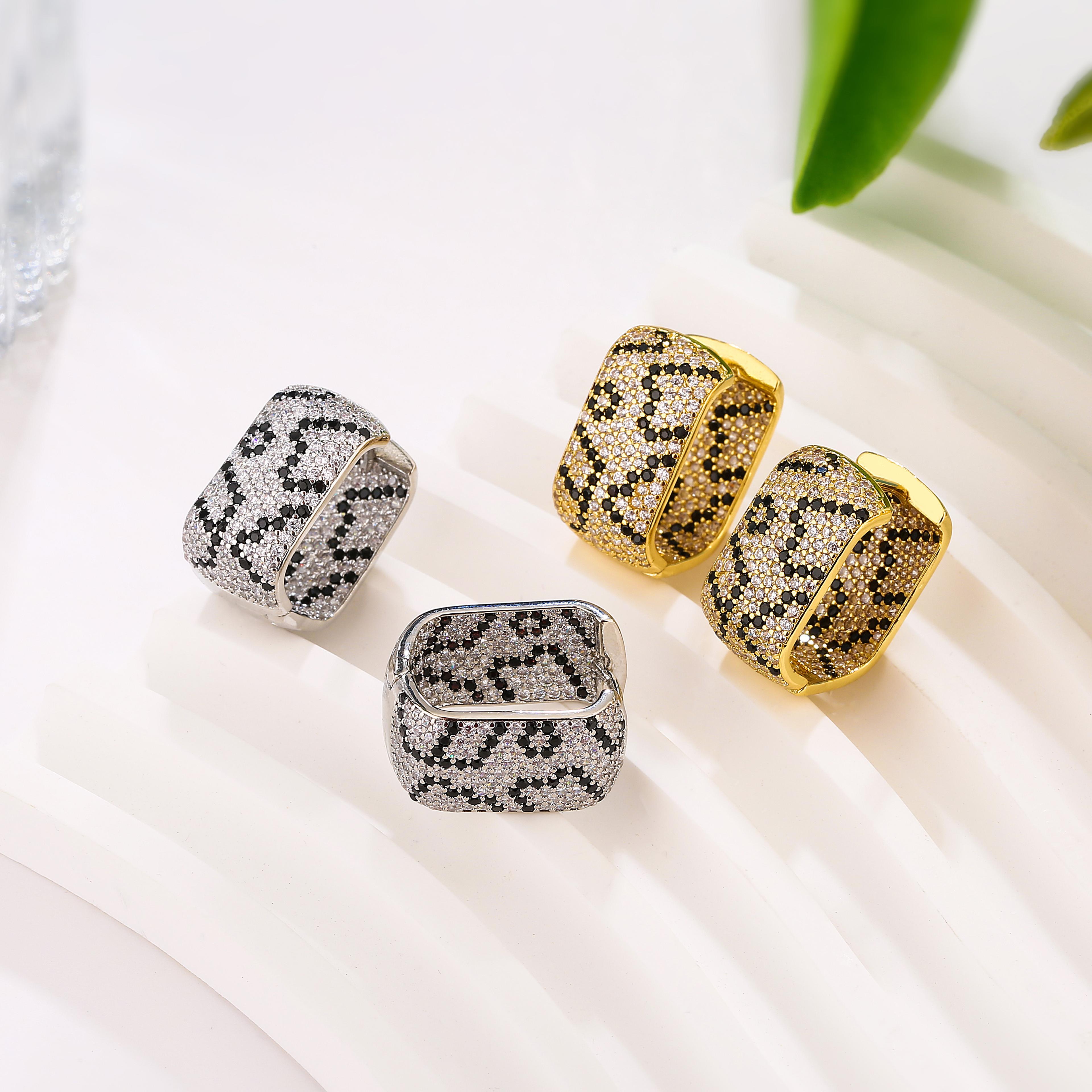 leopard print rhinestone statement earrings for women
