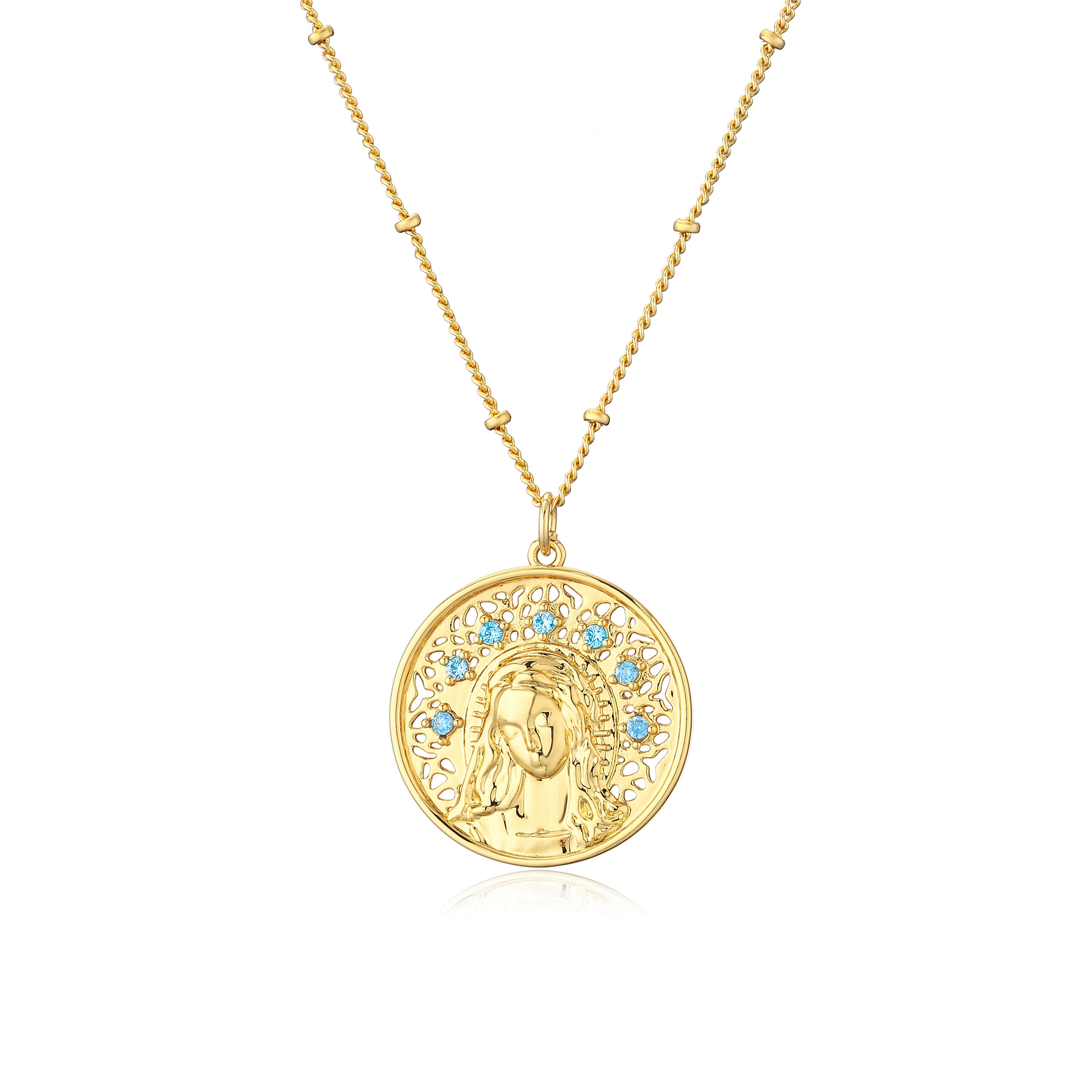 sea blue crystal goddess portrait pendant necklace for women