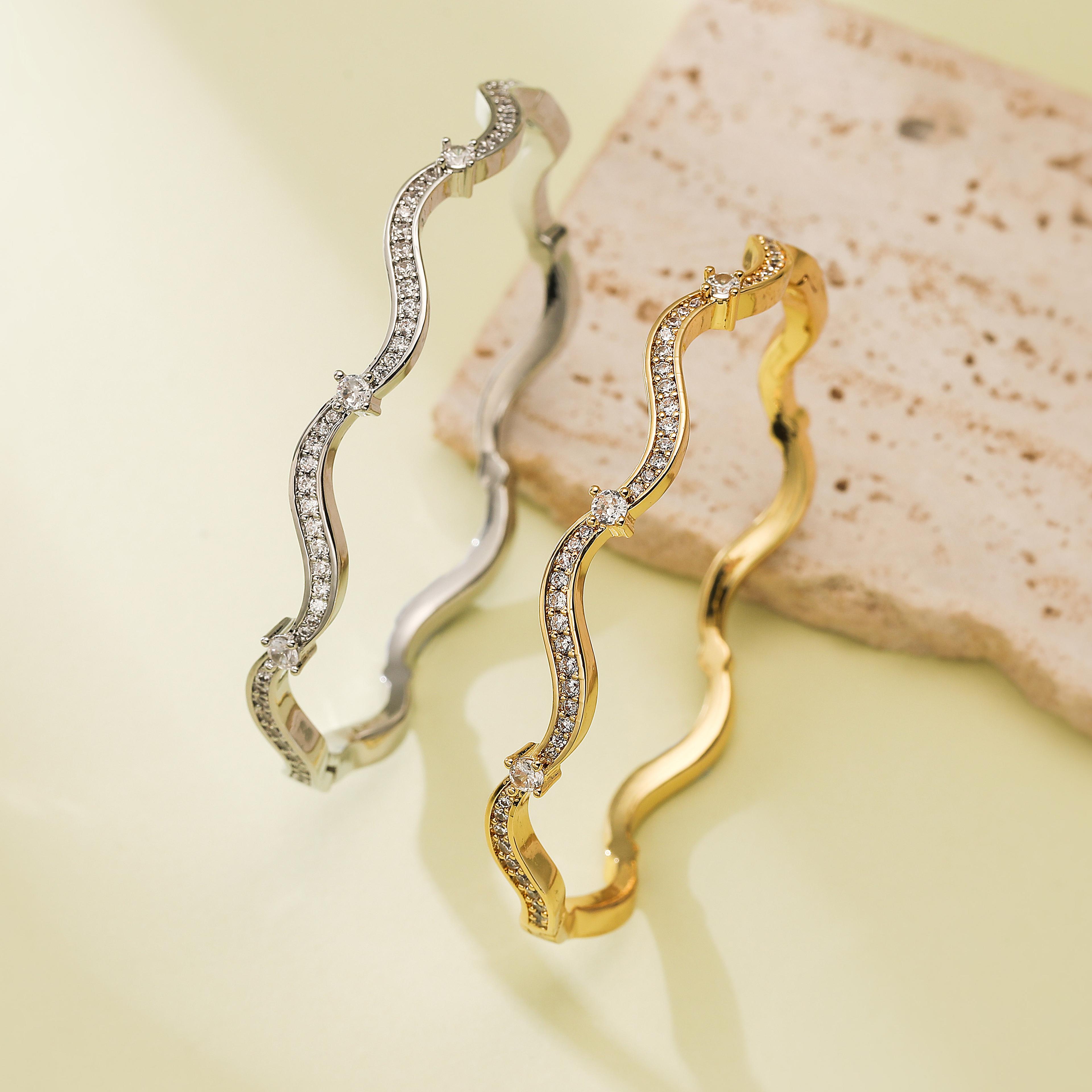 ripple zircon bracelet for women retro copper bangle jewelry
