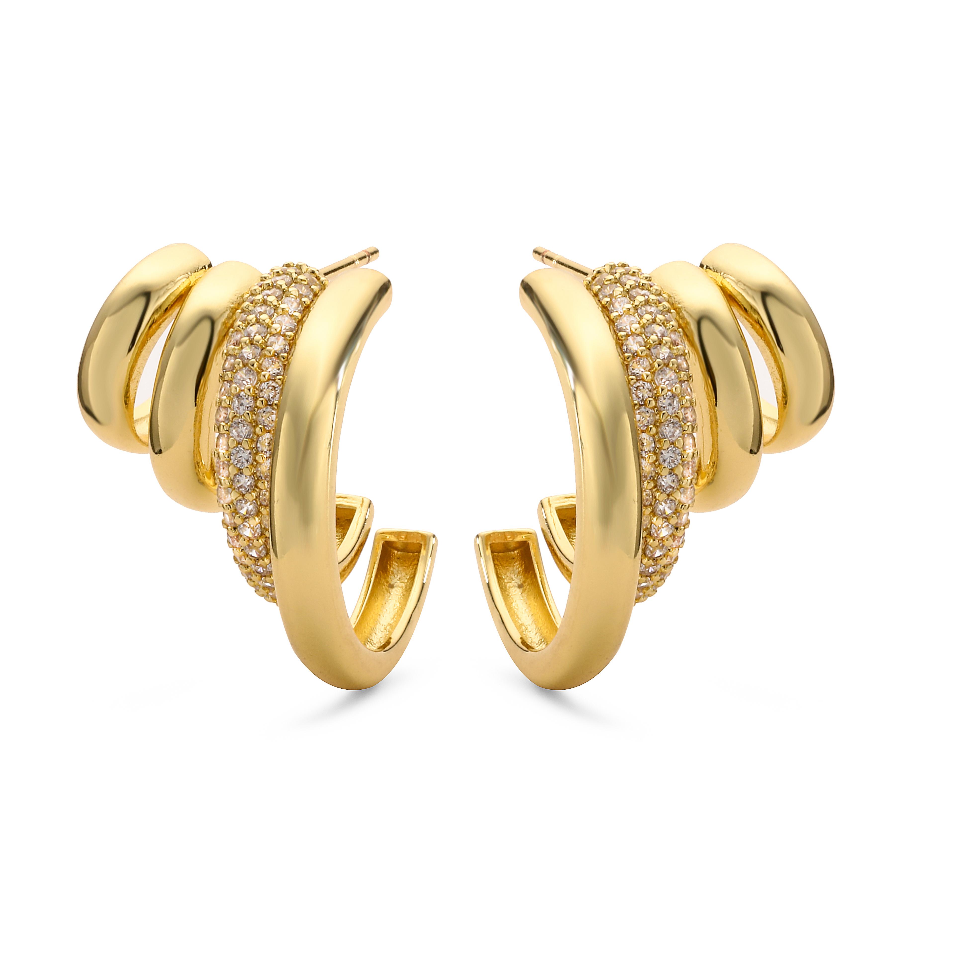 gold zircon hoop drop earrings for women modern statement jewelry