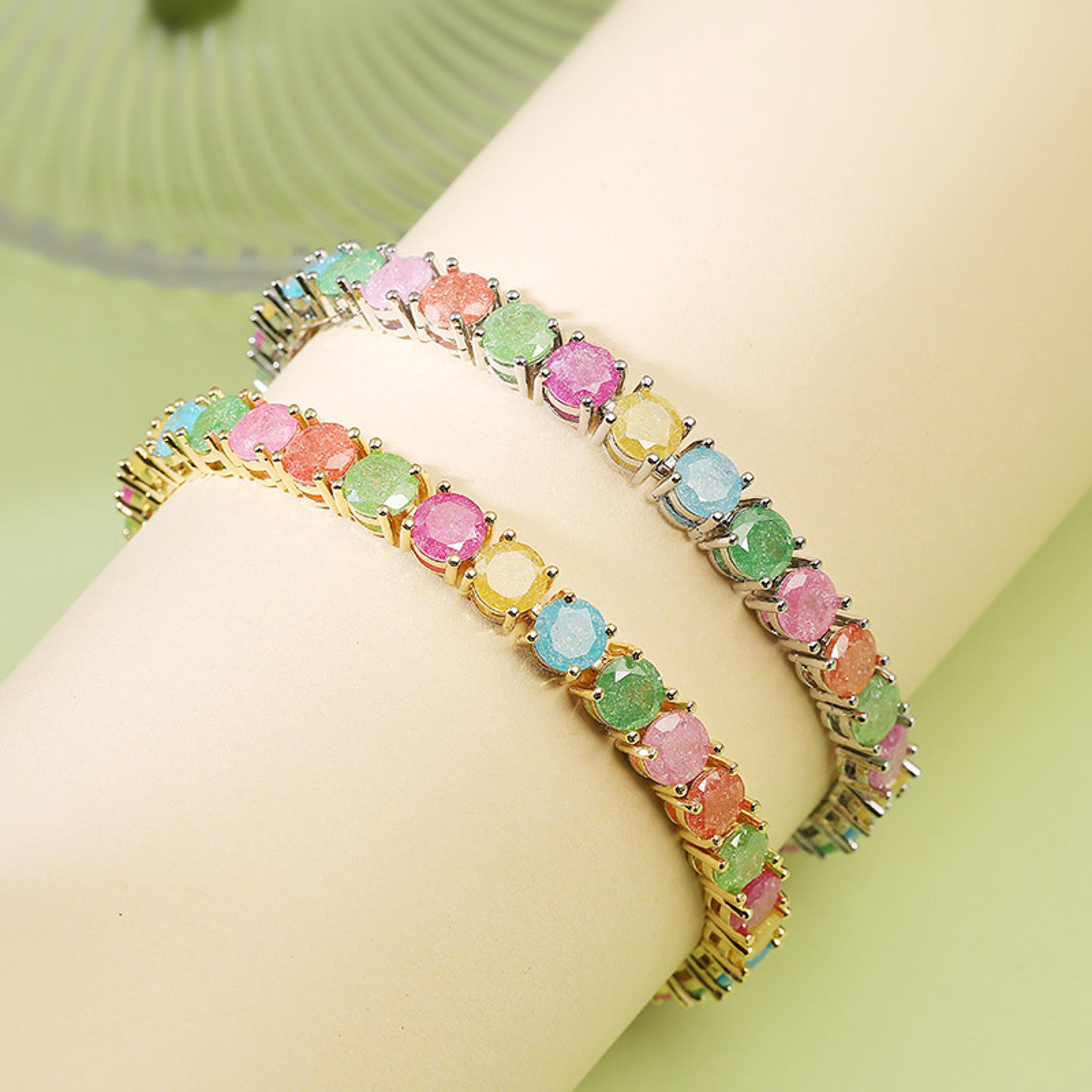 colorful cubic zirconia tennis bracelet for men gold and silver
