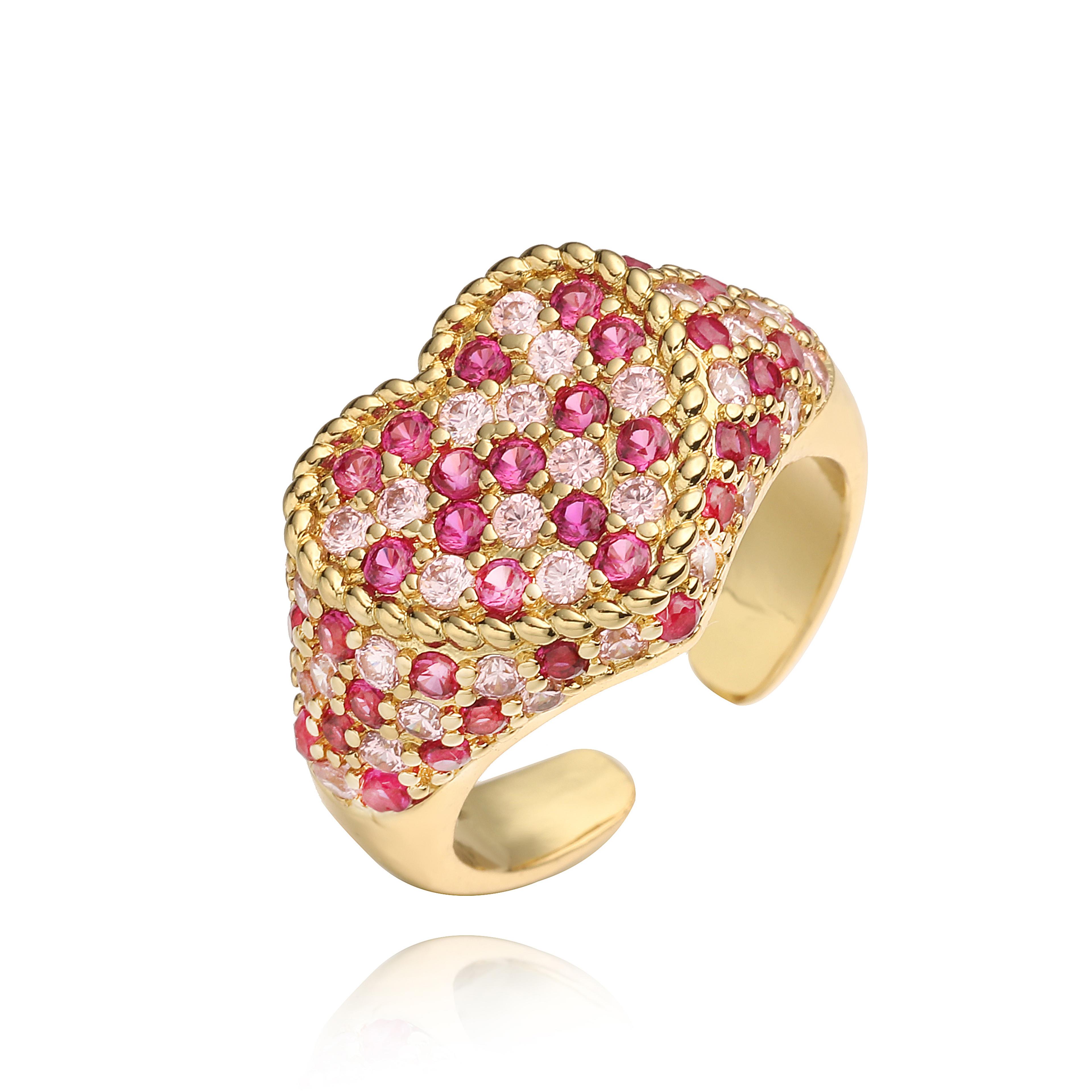 gold plated red zirconia heart ring for women adjustable romantic jewelry