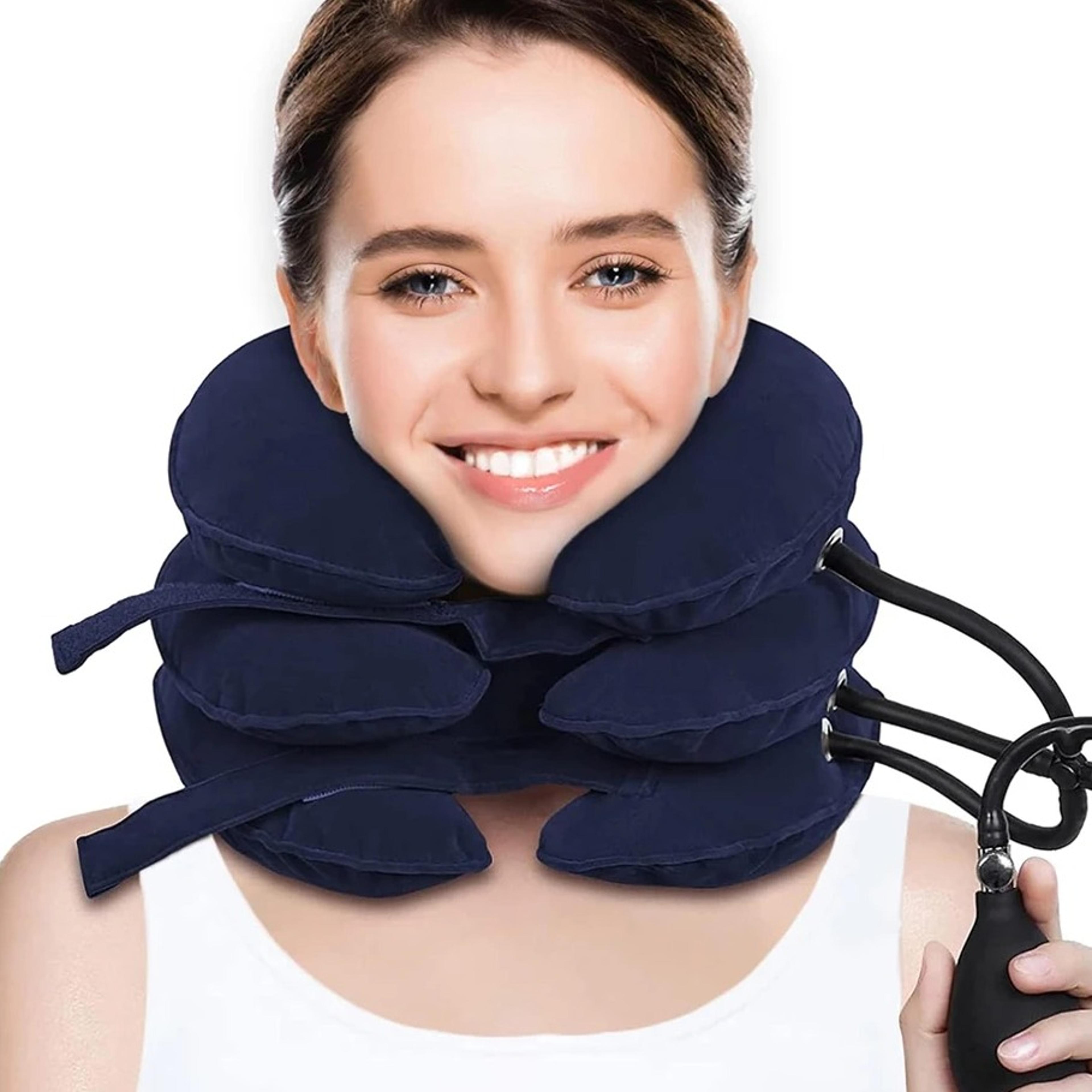 adjustable inflatable cervical neck traction device and neck stretcher pillow