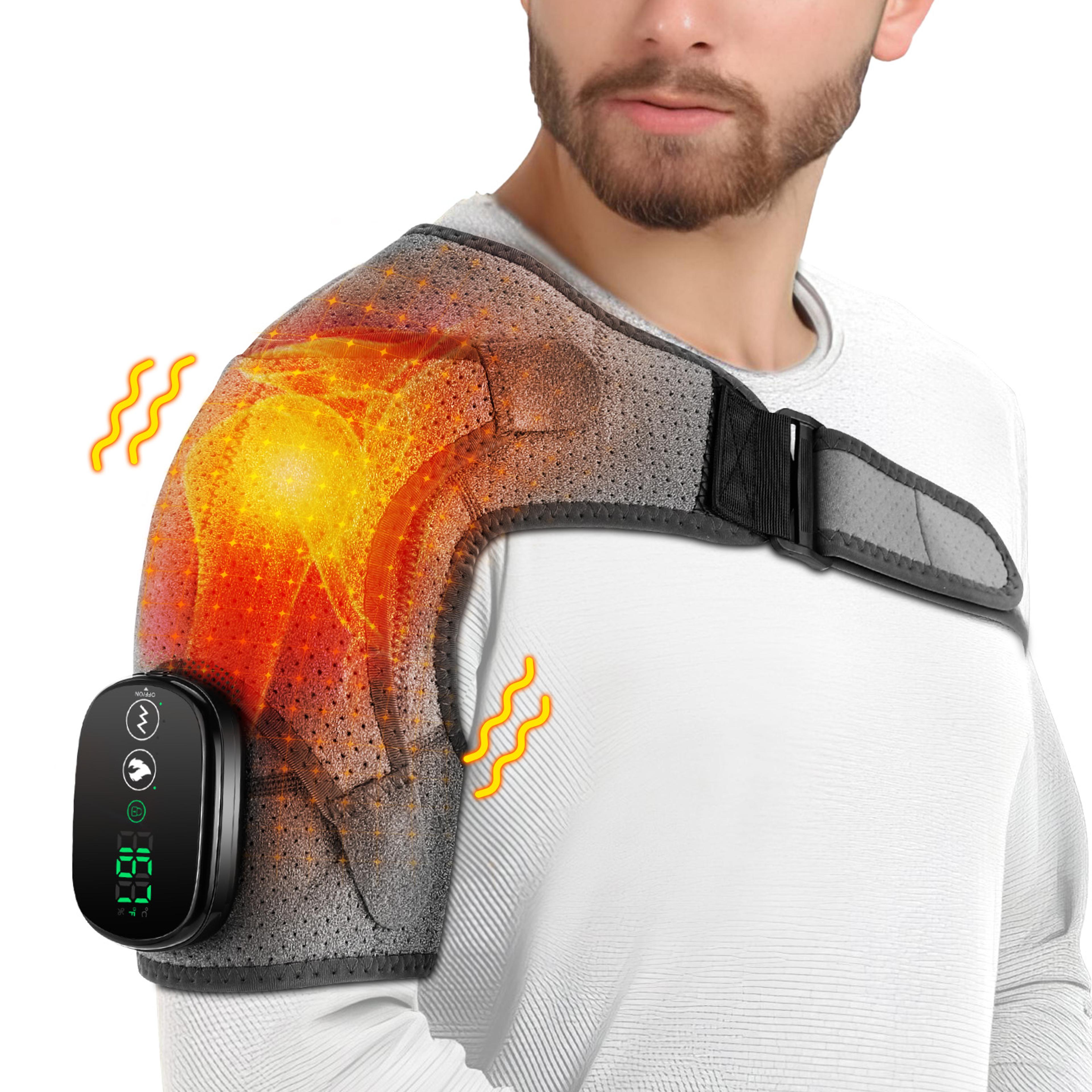 heated shoulder massager with vibration and adjustable heat wrap