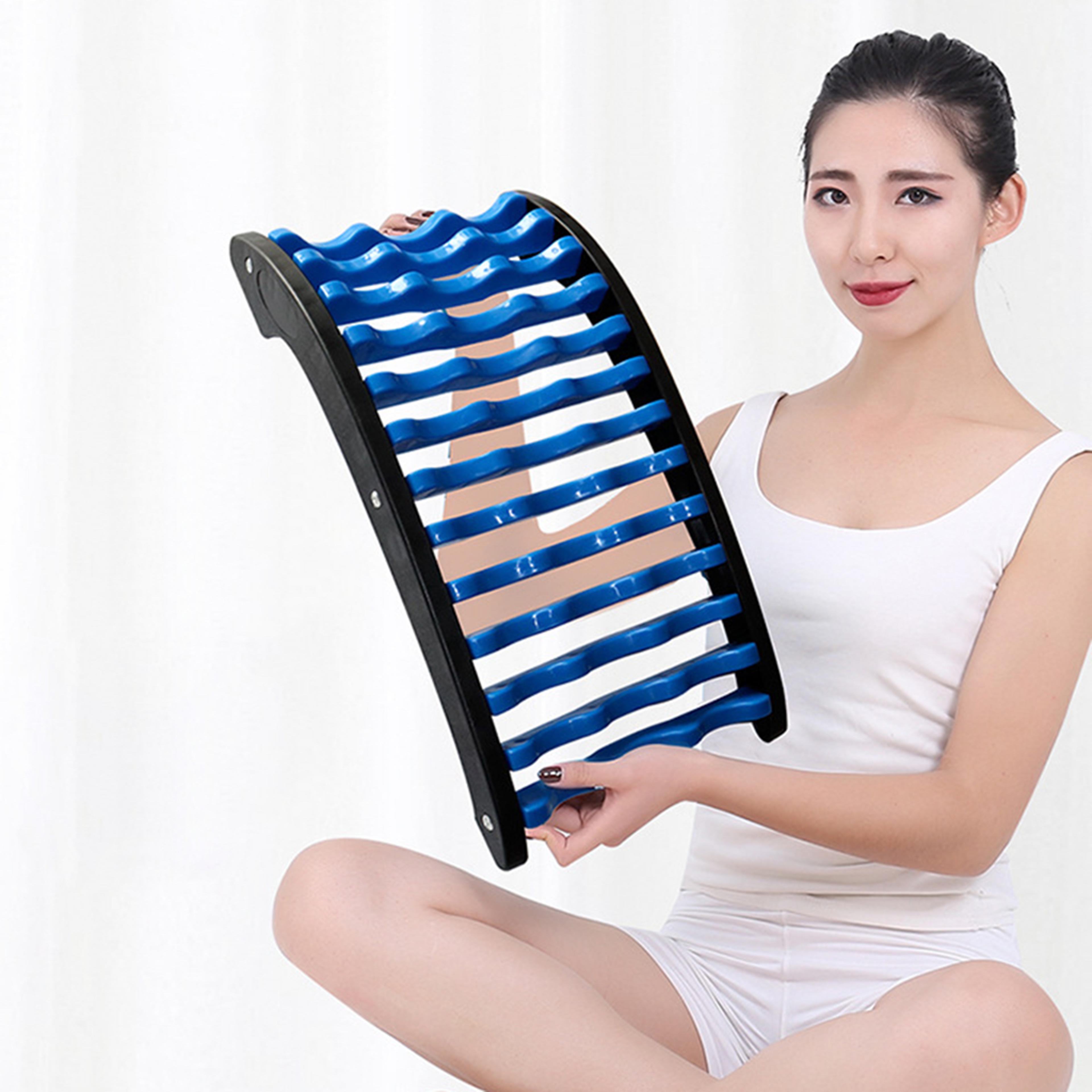adjustable back stretcher with lumbar support and acupressure massage for back relief