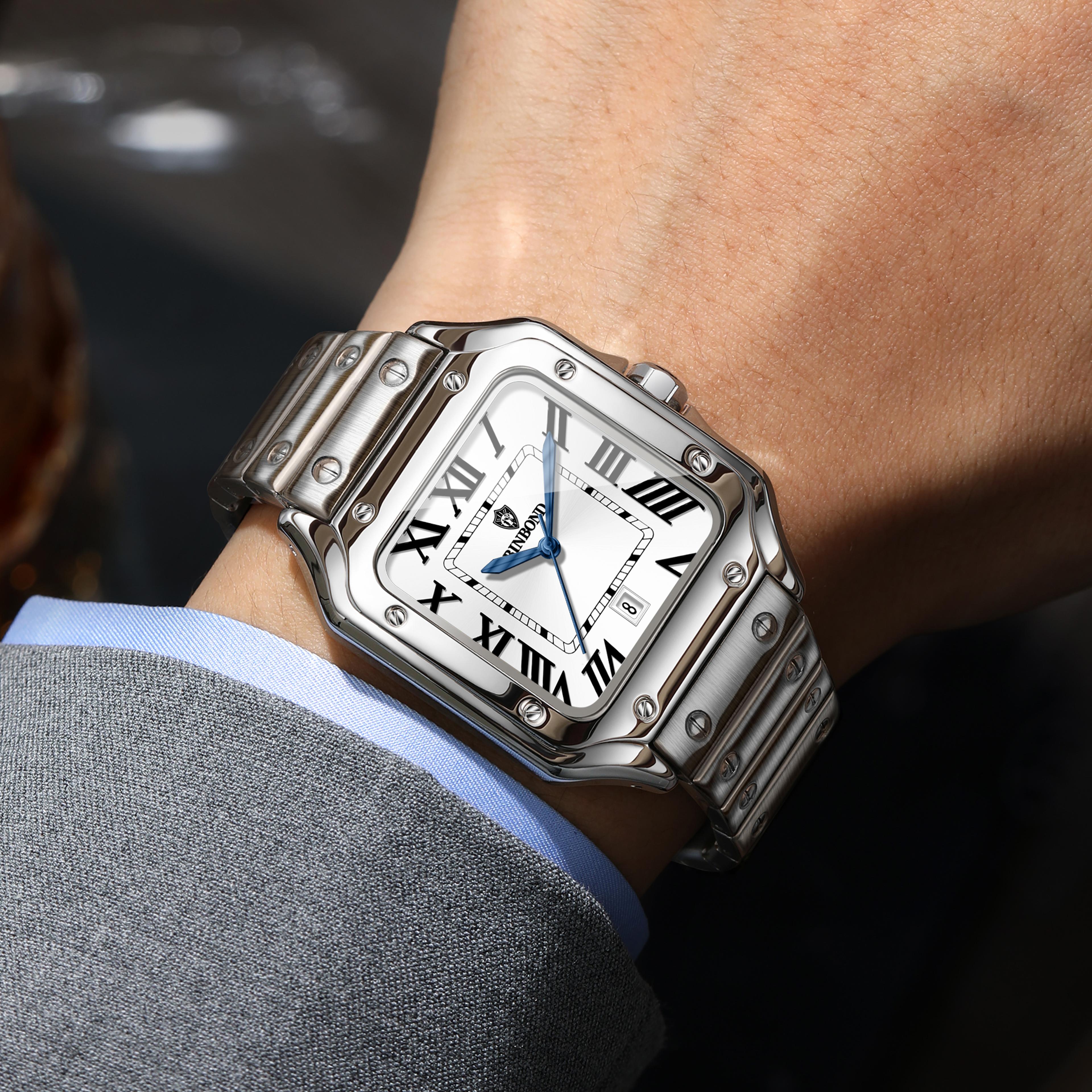 mens quartz watch waterproof luminous stainless steel date watch