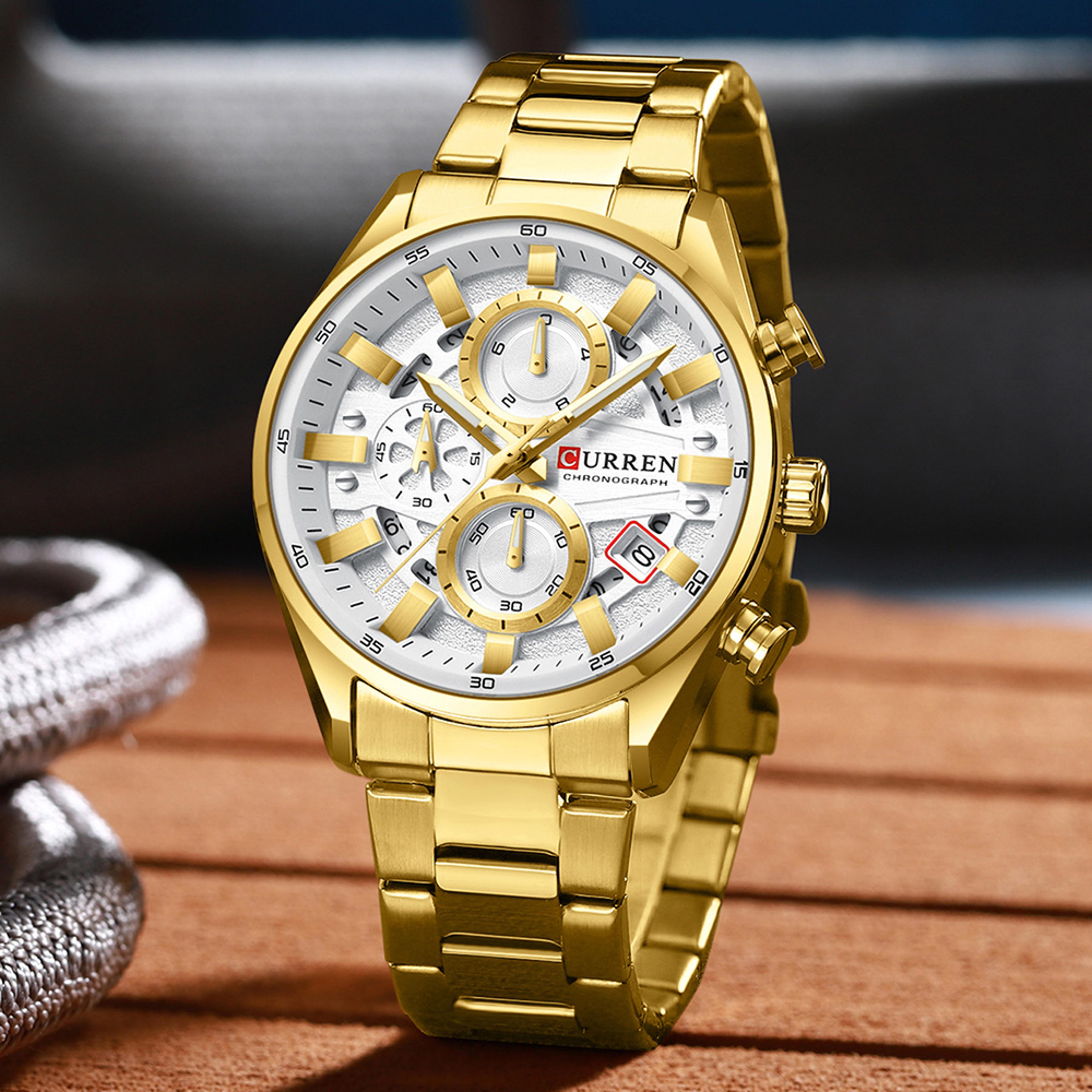 mens chronograph watch stainless steel quartz watch for men with date and stopwatch