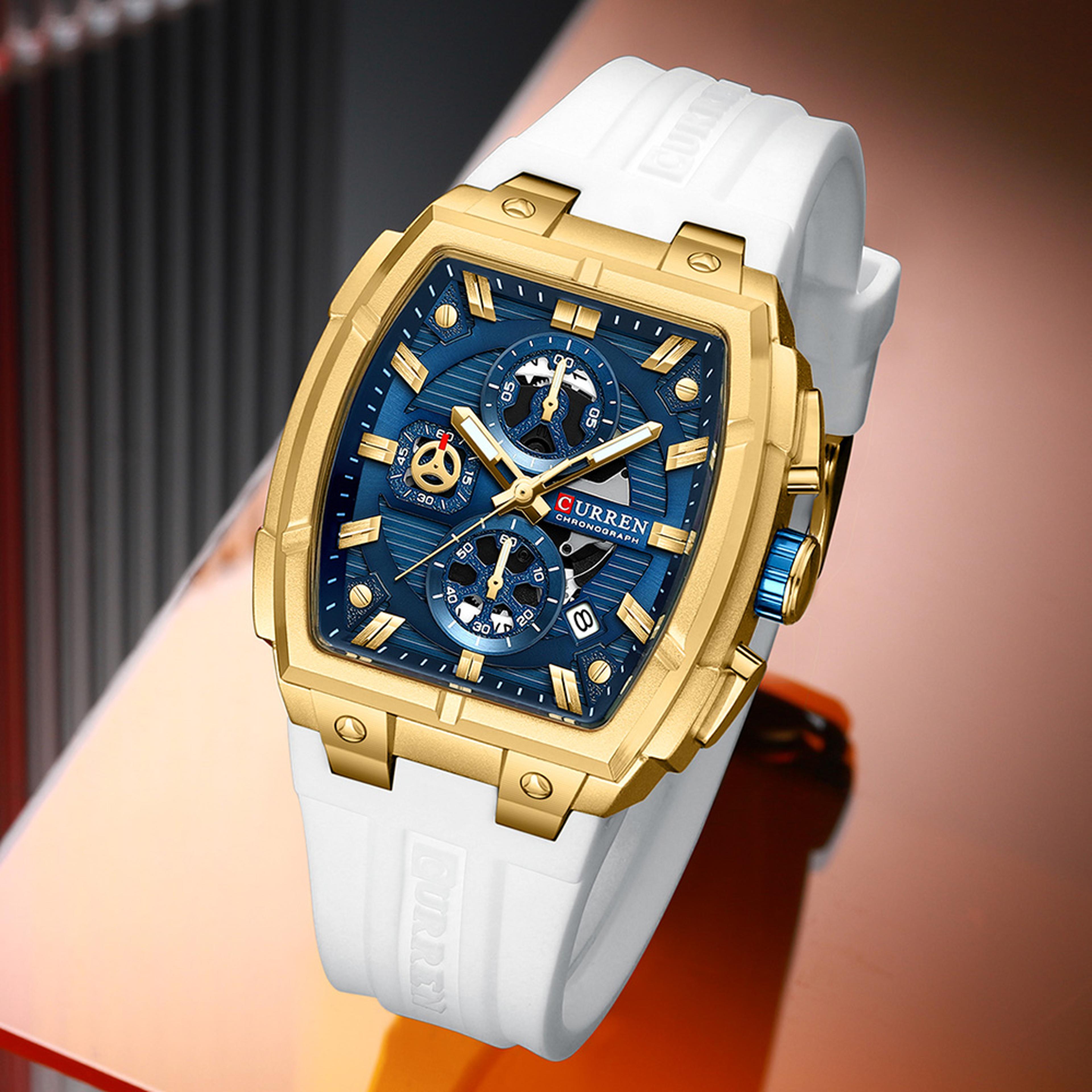 mens chronograph sports watch with silicone strap and auto date