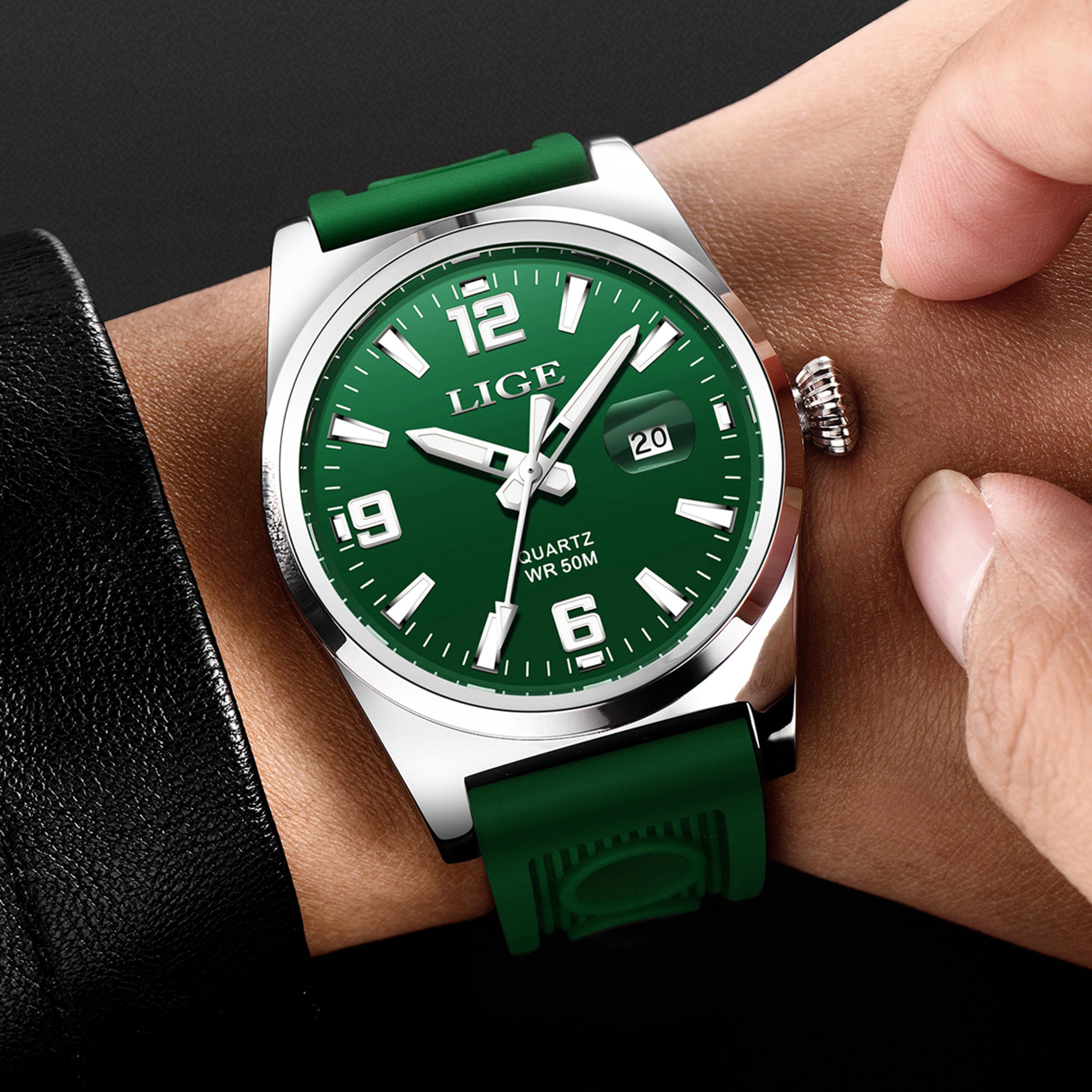 waterproof mens sport watch with silicone strap and automatic date