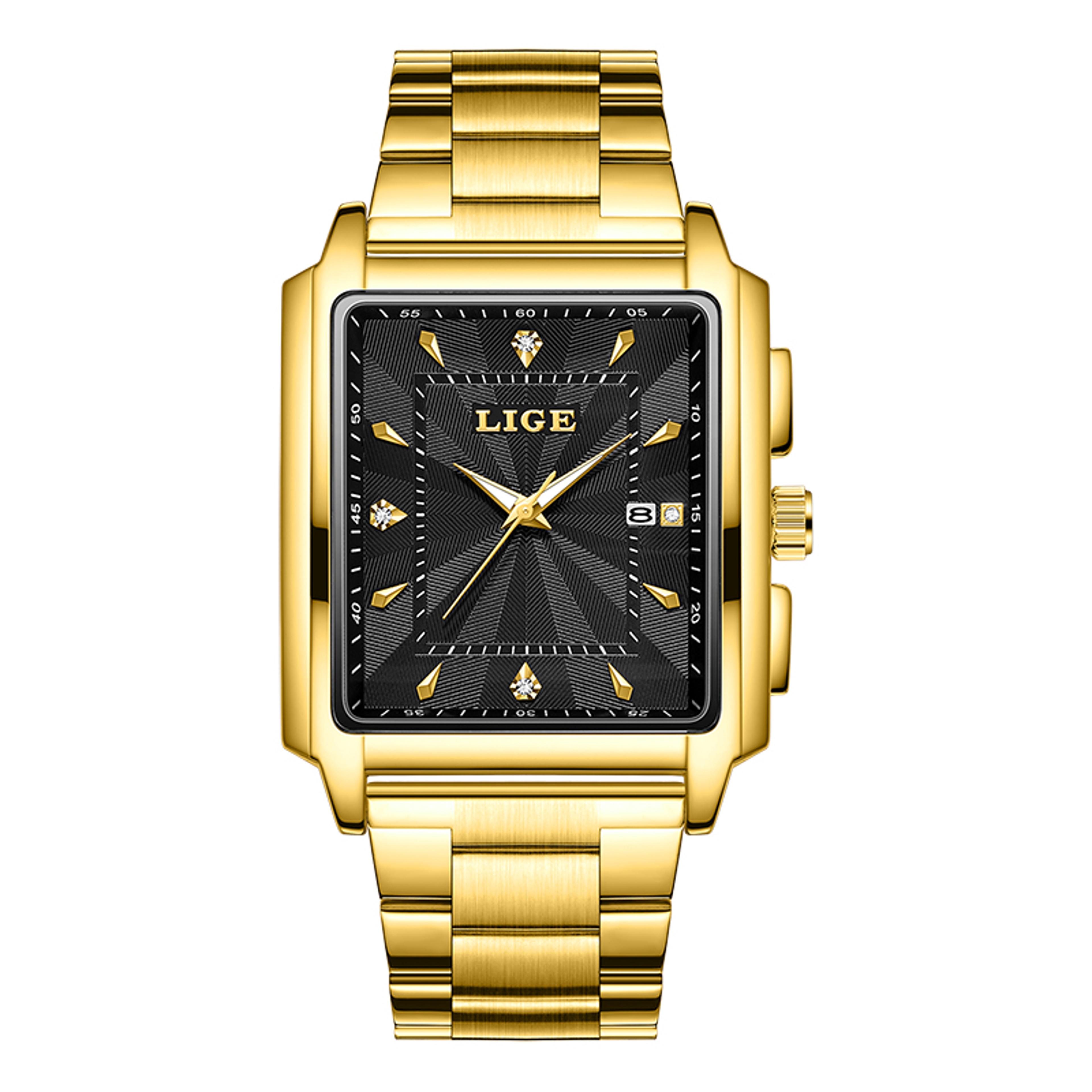 luxury mens square watch waterproof luminous stainless steel quartz date watch