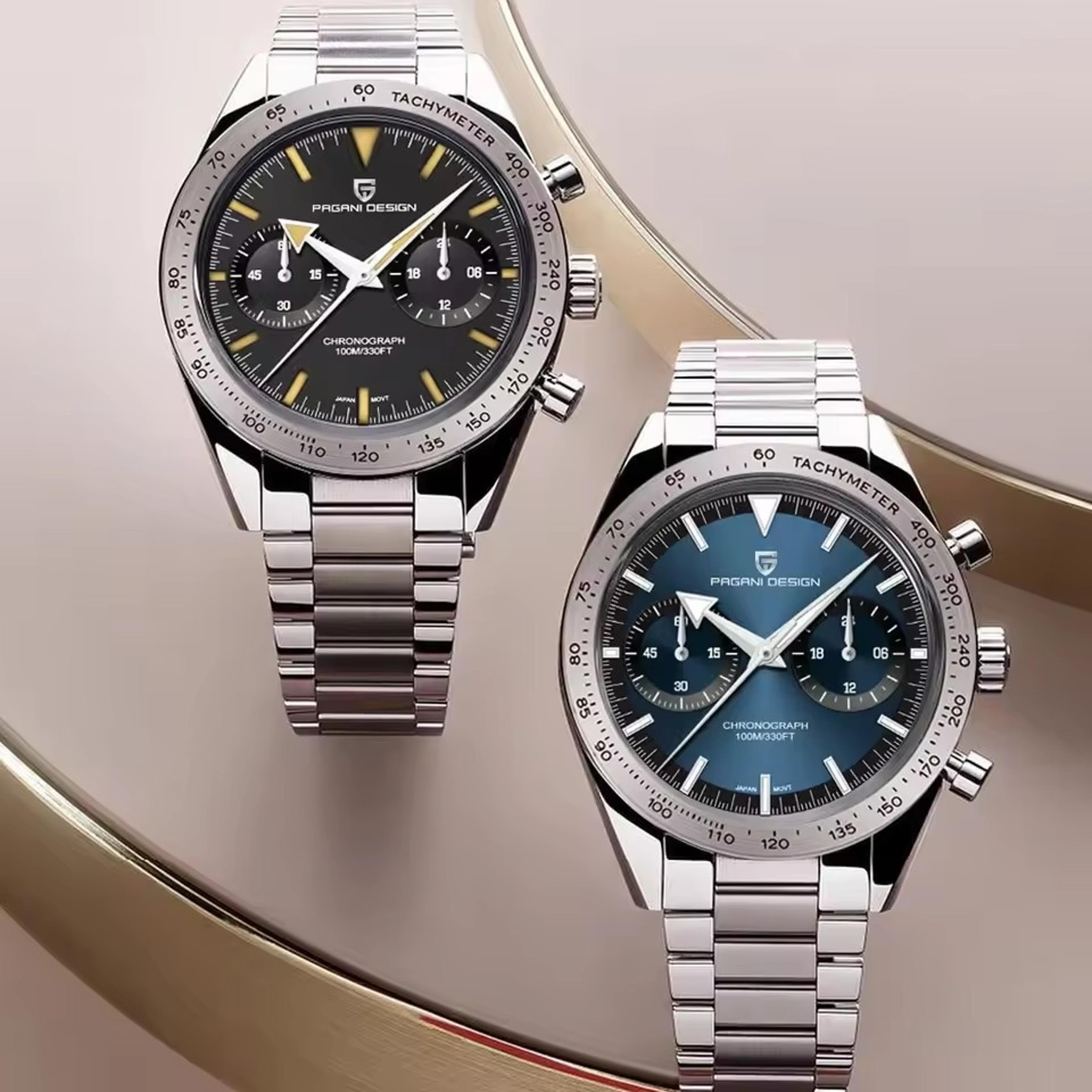 mens chronograph watch with sapphire crystal and stainless steel