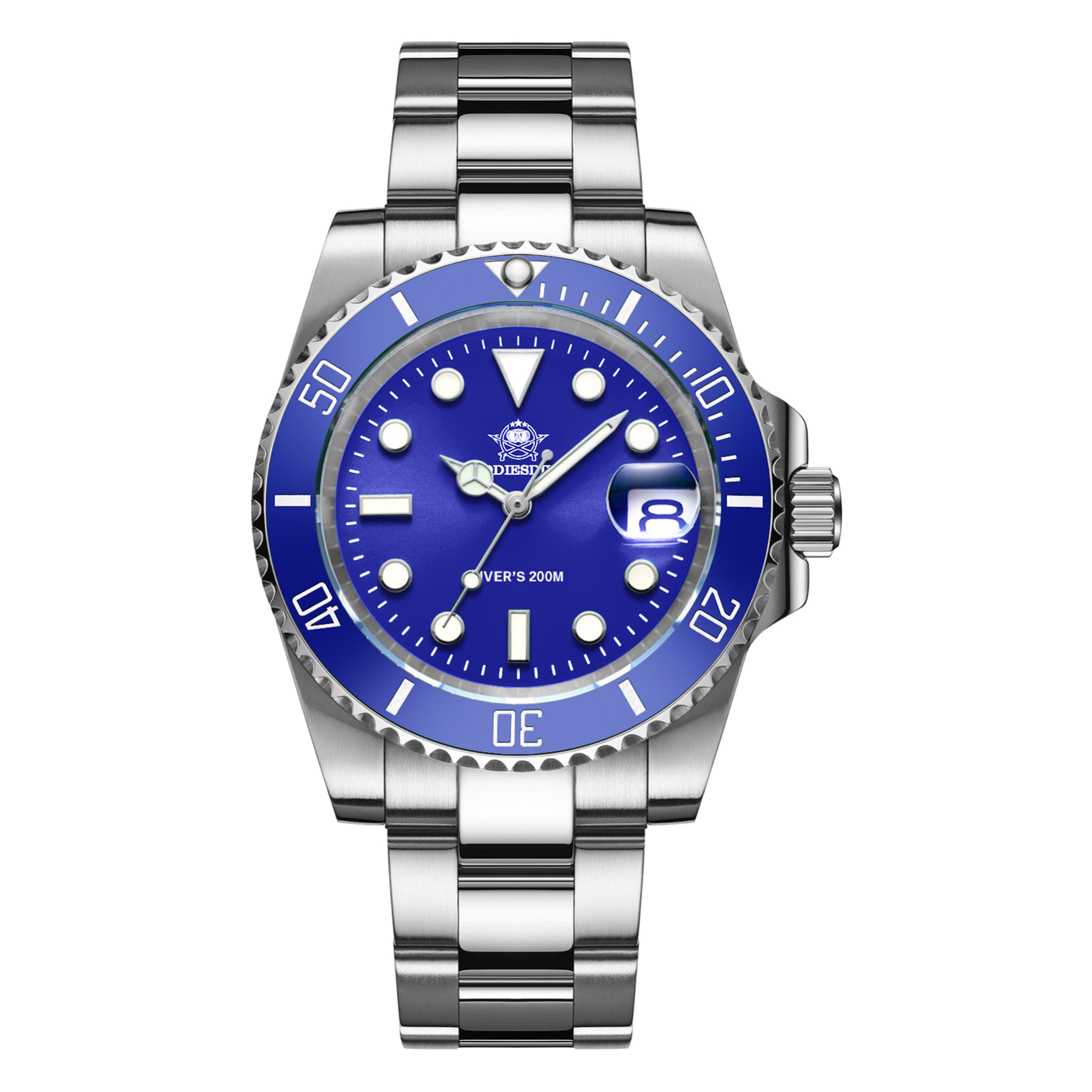 mens quartz dive watch waterproof stainless steel luminous watch