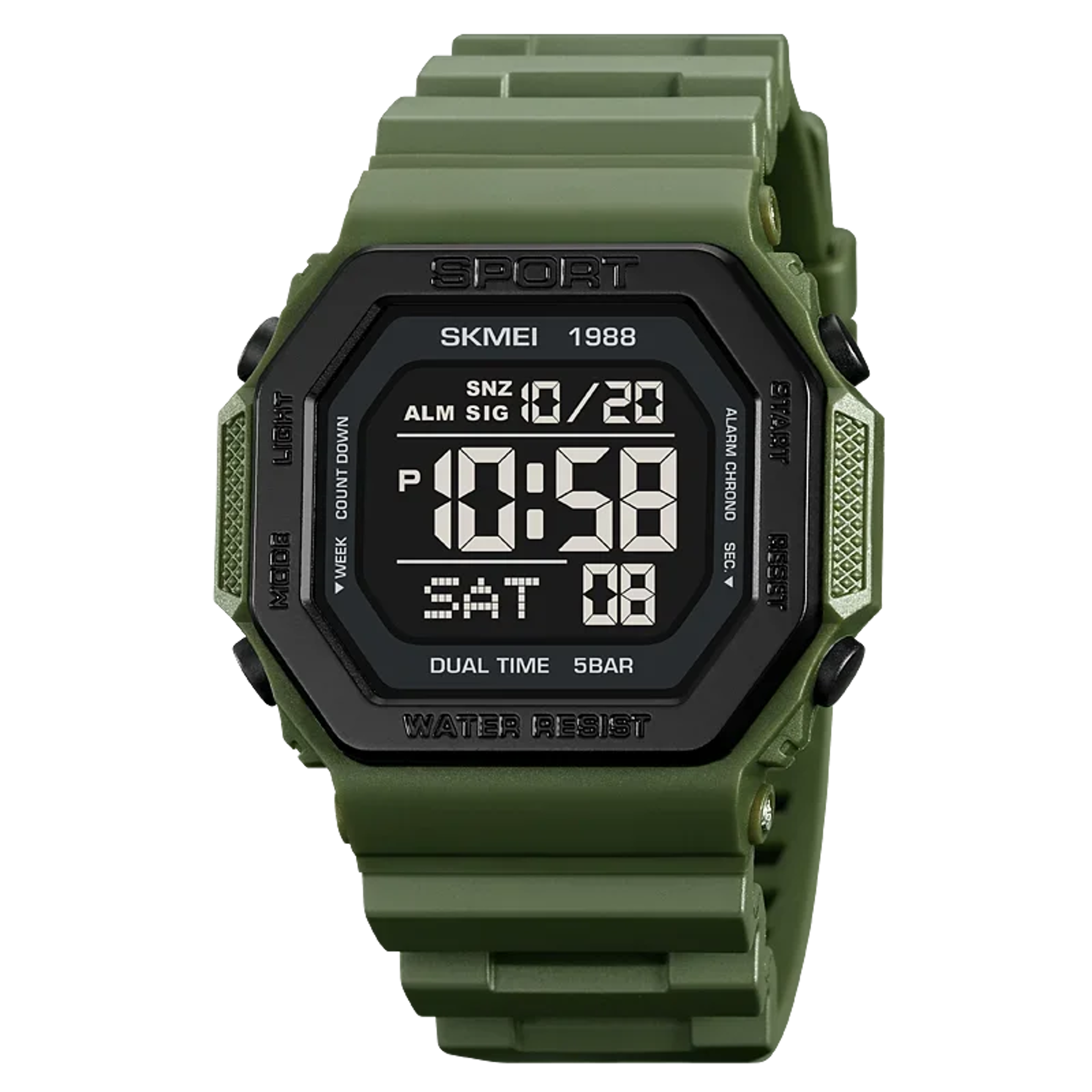 mens digital sports watch waterproof with countdown and dual time