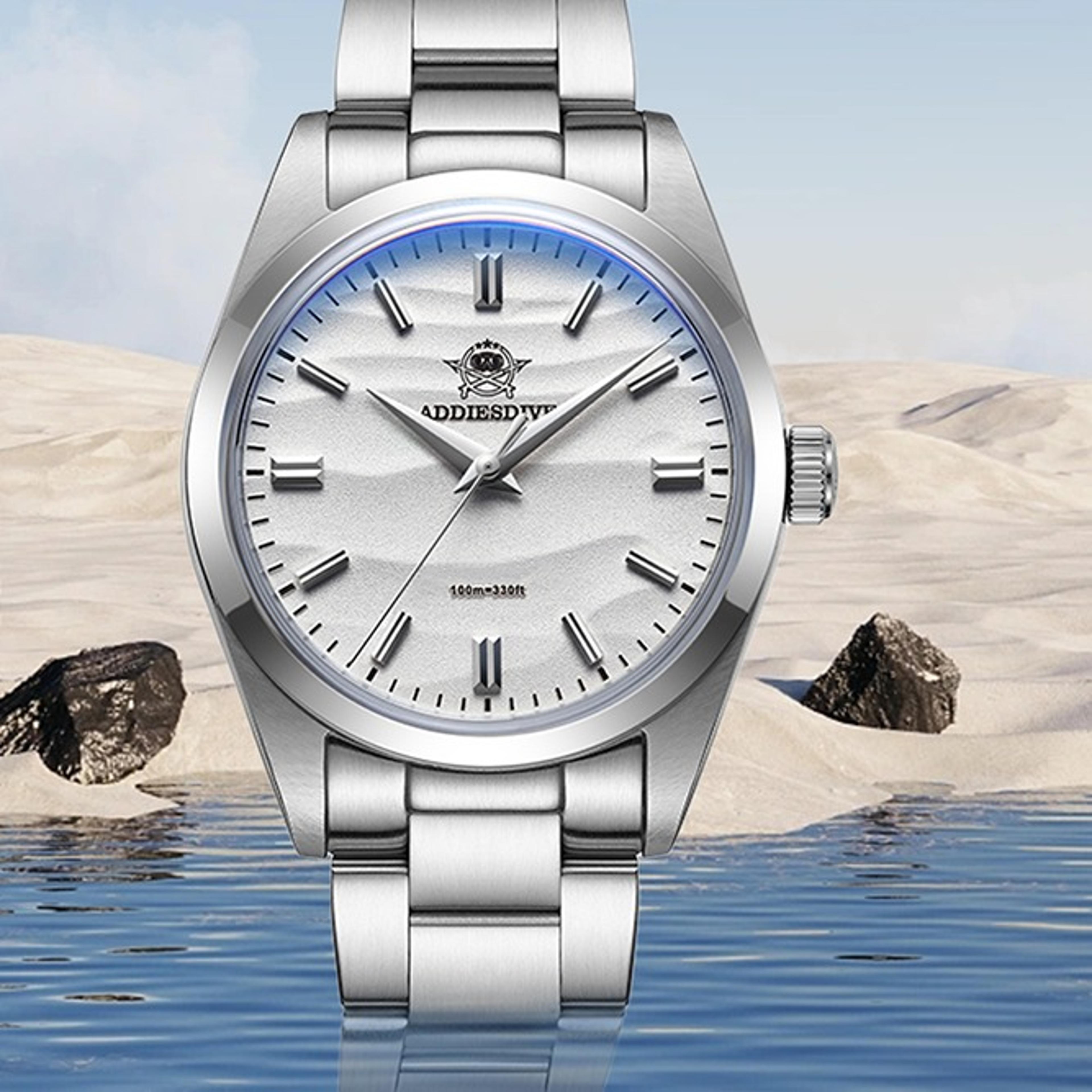 quartz watch with sweep movement and water resistance