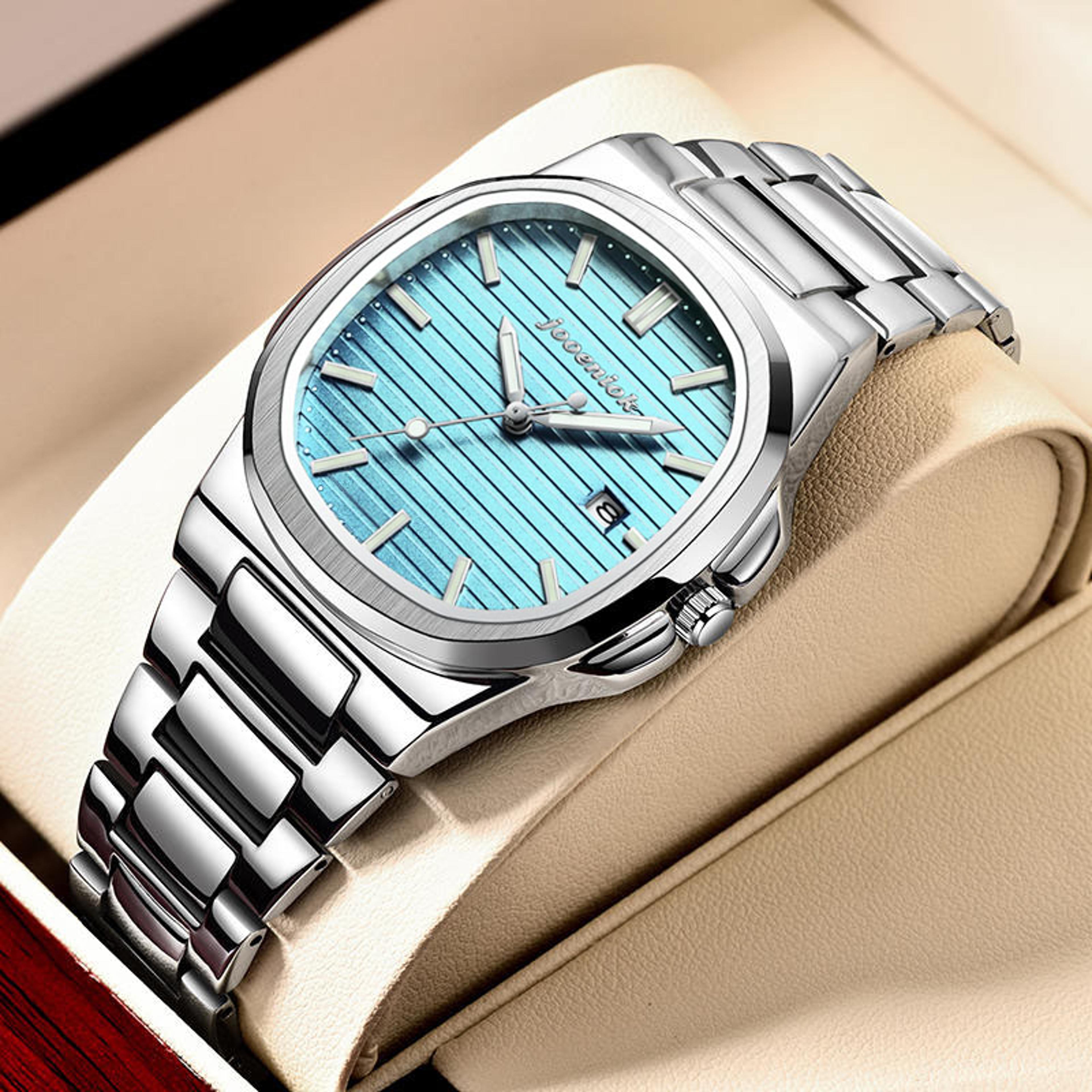 luxury square watch for men stainless steel quartz luminous date week watch