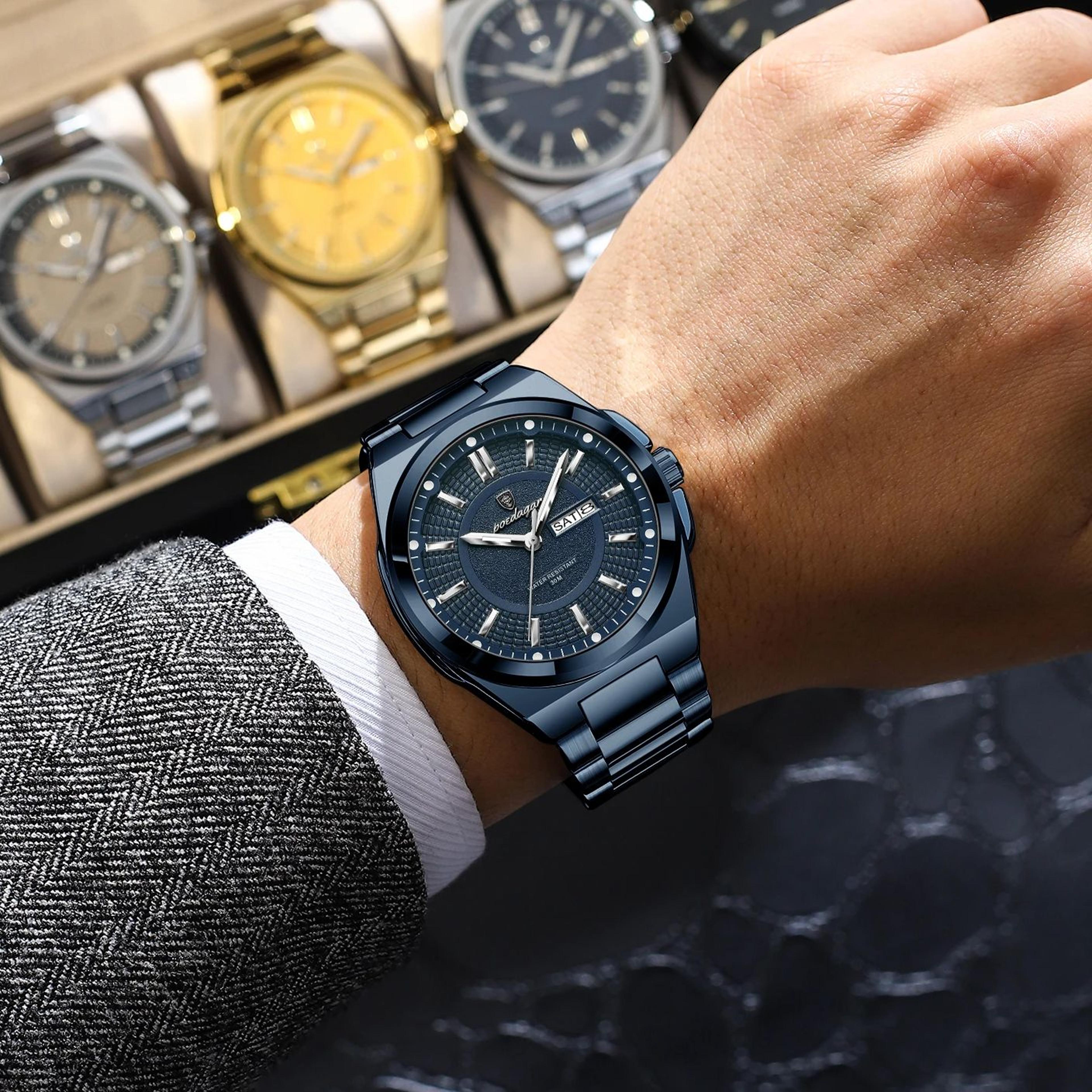 luxury mens quartz watch waterproof luminous stainless steel day date watch