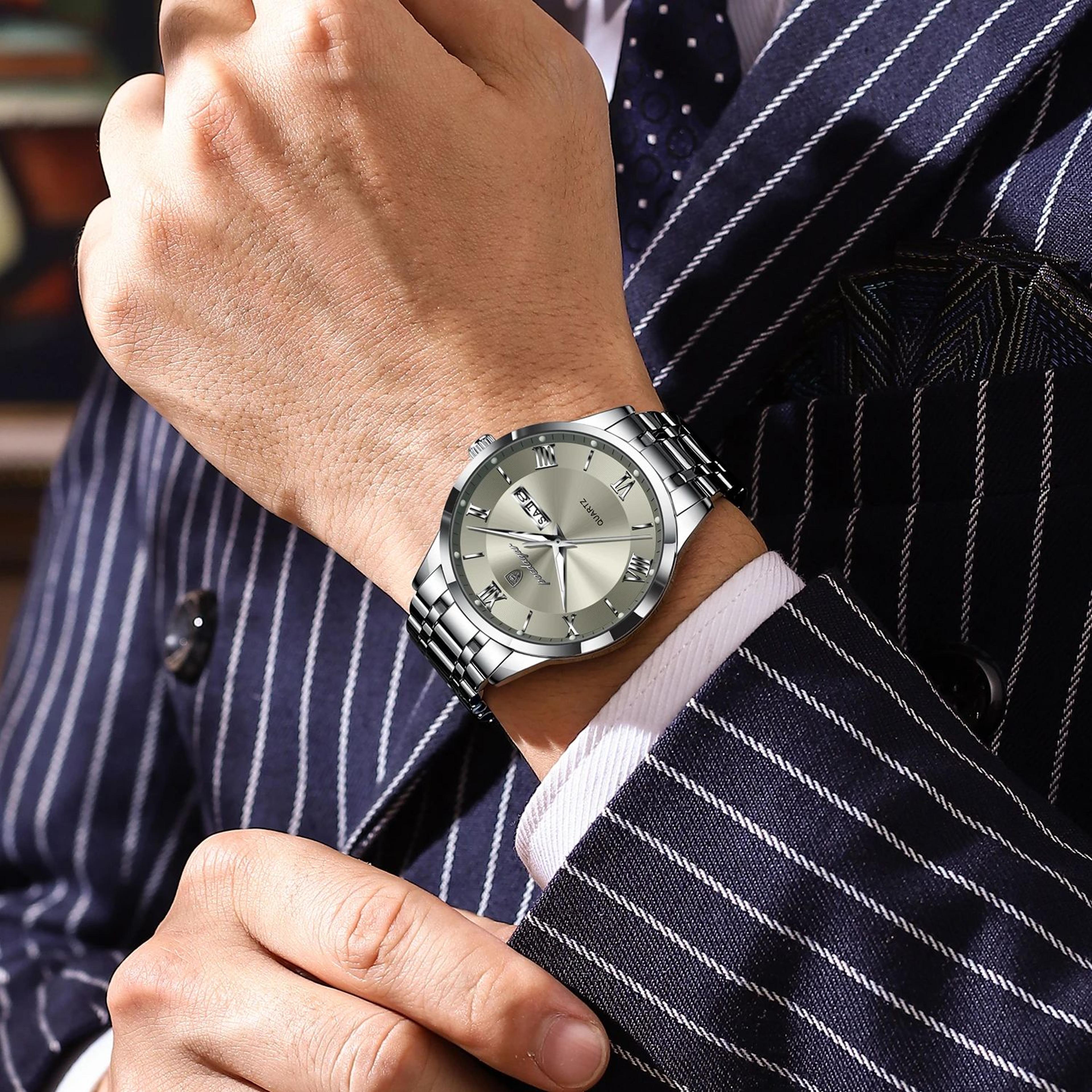 luxury mens quartz watch waterproof luminous stainless steel day date wristwatch