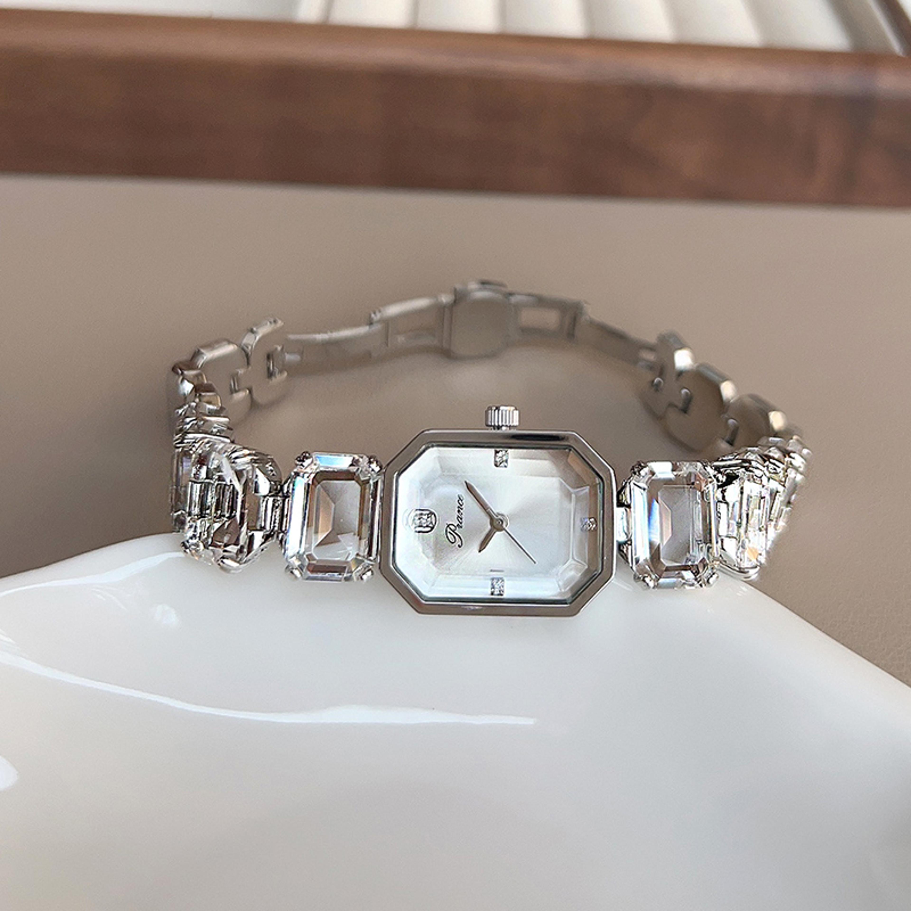 elegant womens rectangle watch gold silver diamond quartz bracelet watch