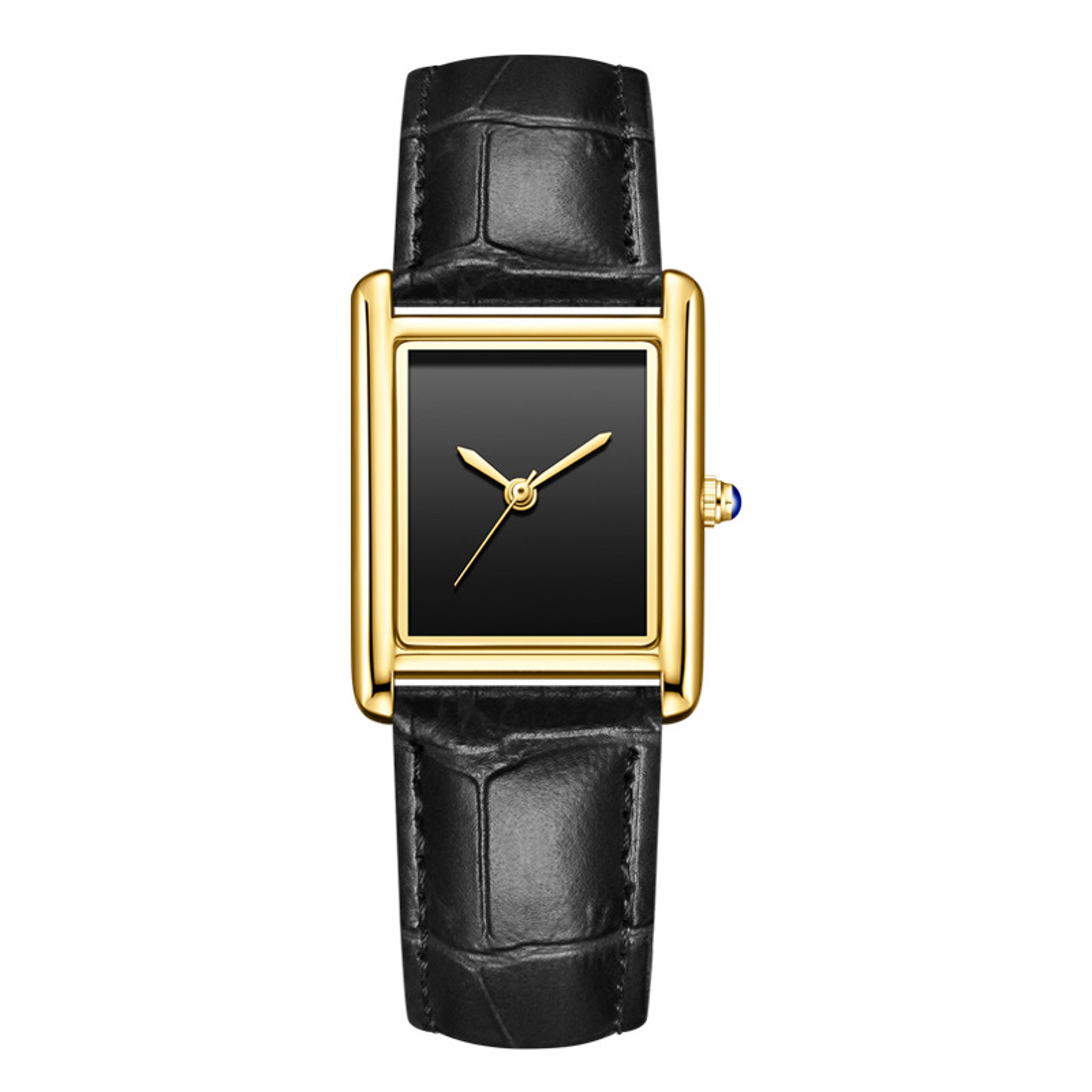 square couple watch with leather strap waterproof quartz watch for men and women