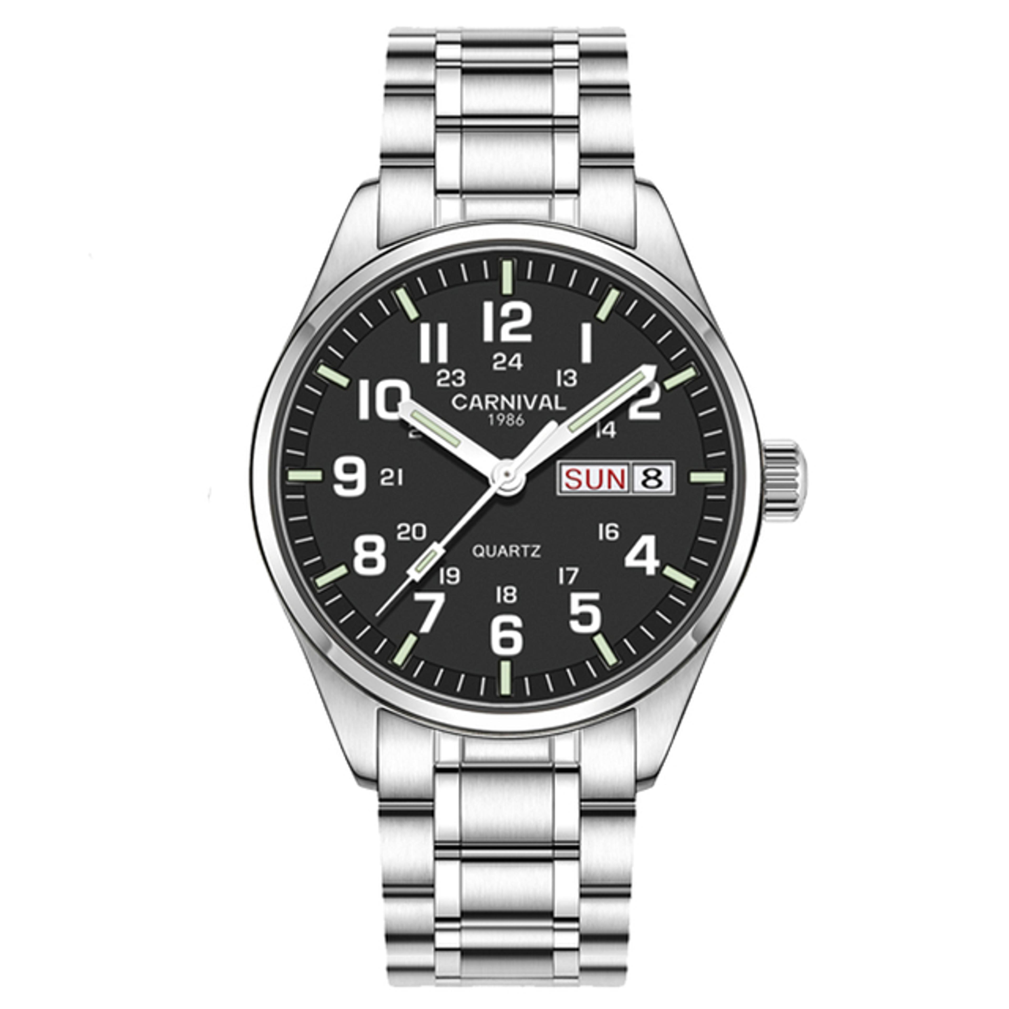 mens quartz watch stainless steel luminous calendar watch