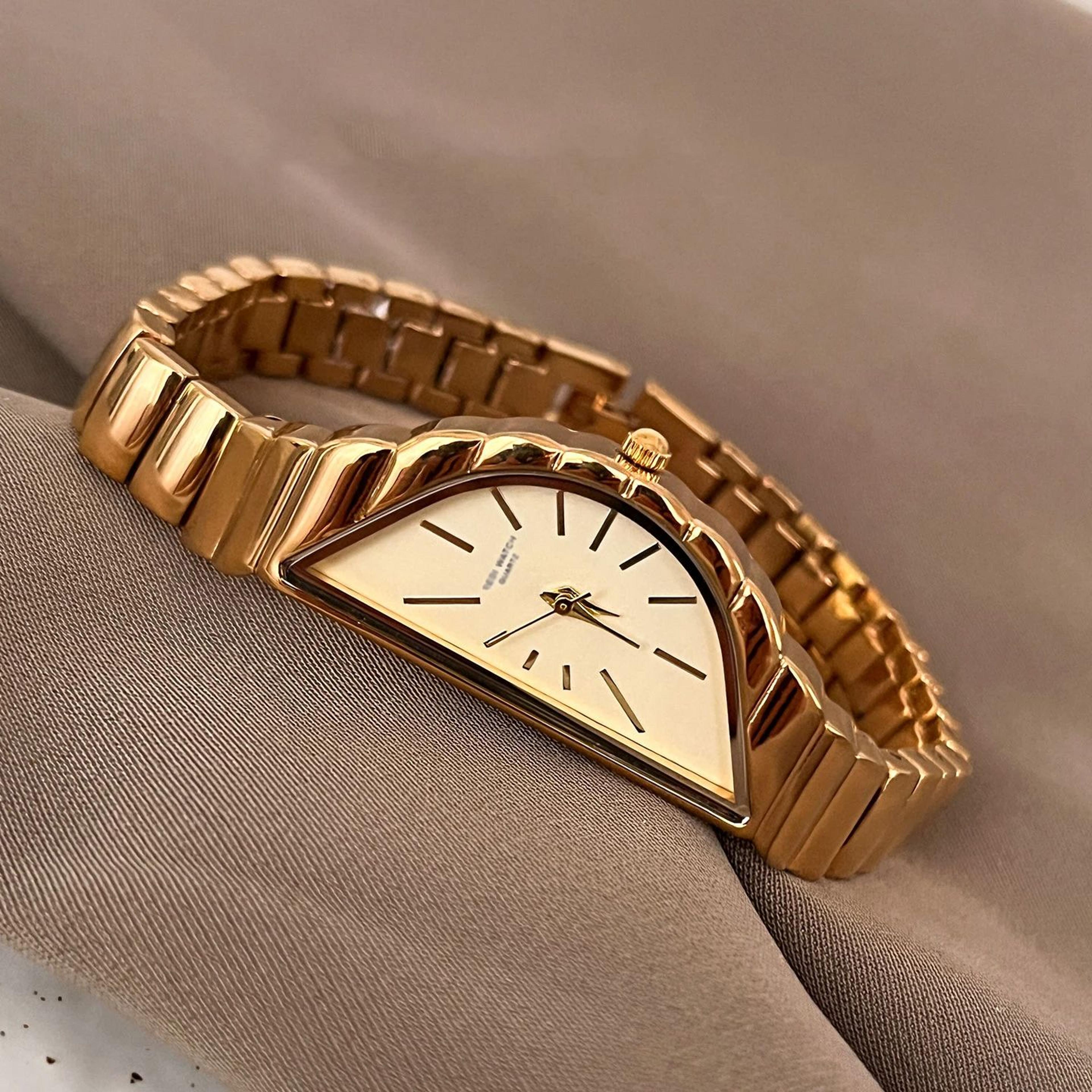 half moon dial womens quartz watch with stainless steel bracelet
