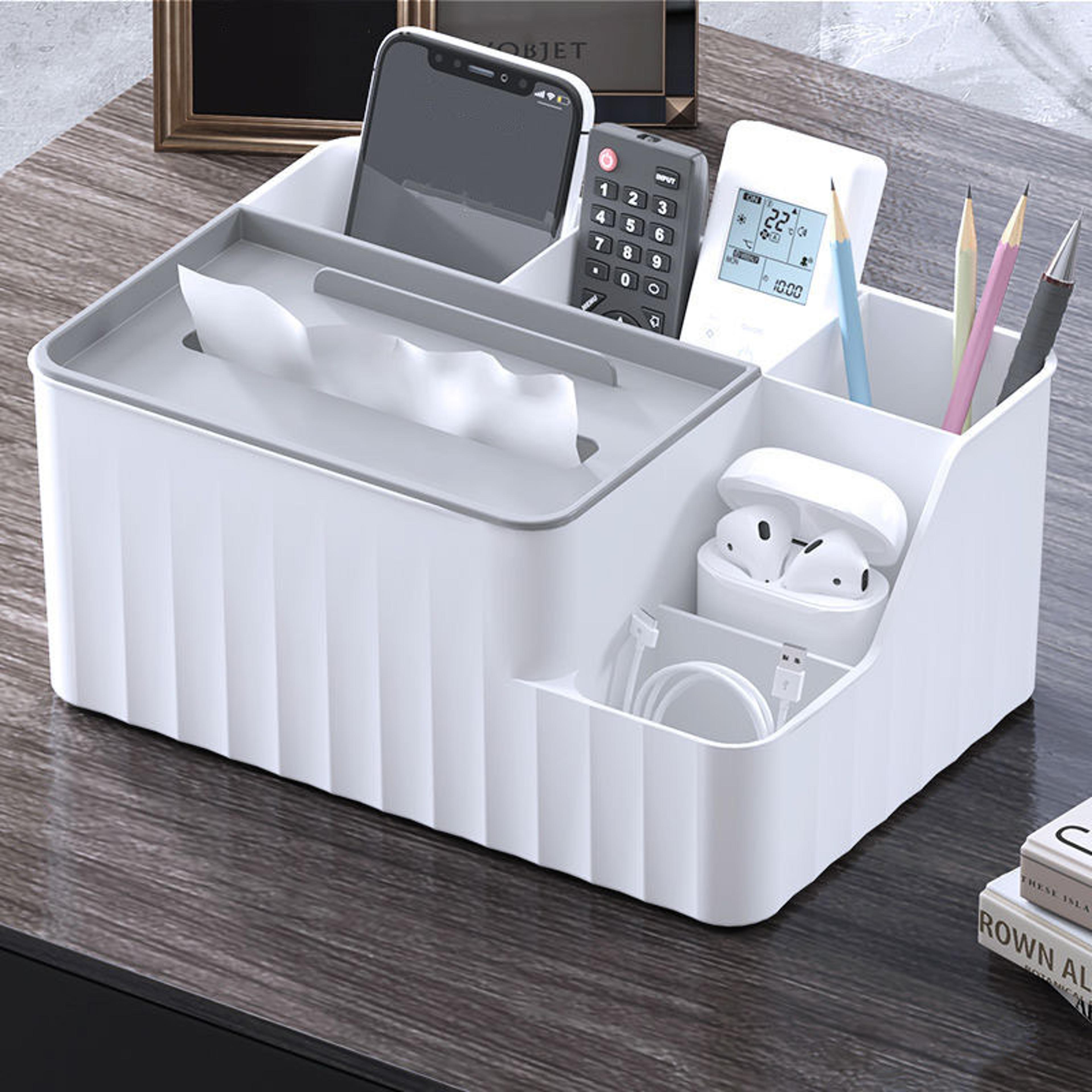 desk organizer with tissue box holder and remote control storage