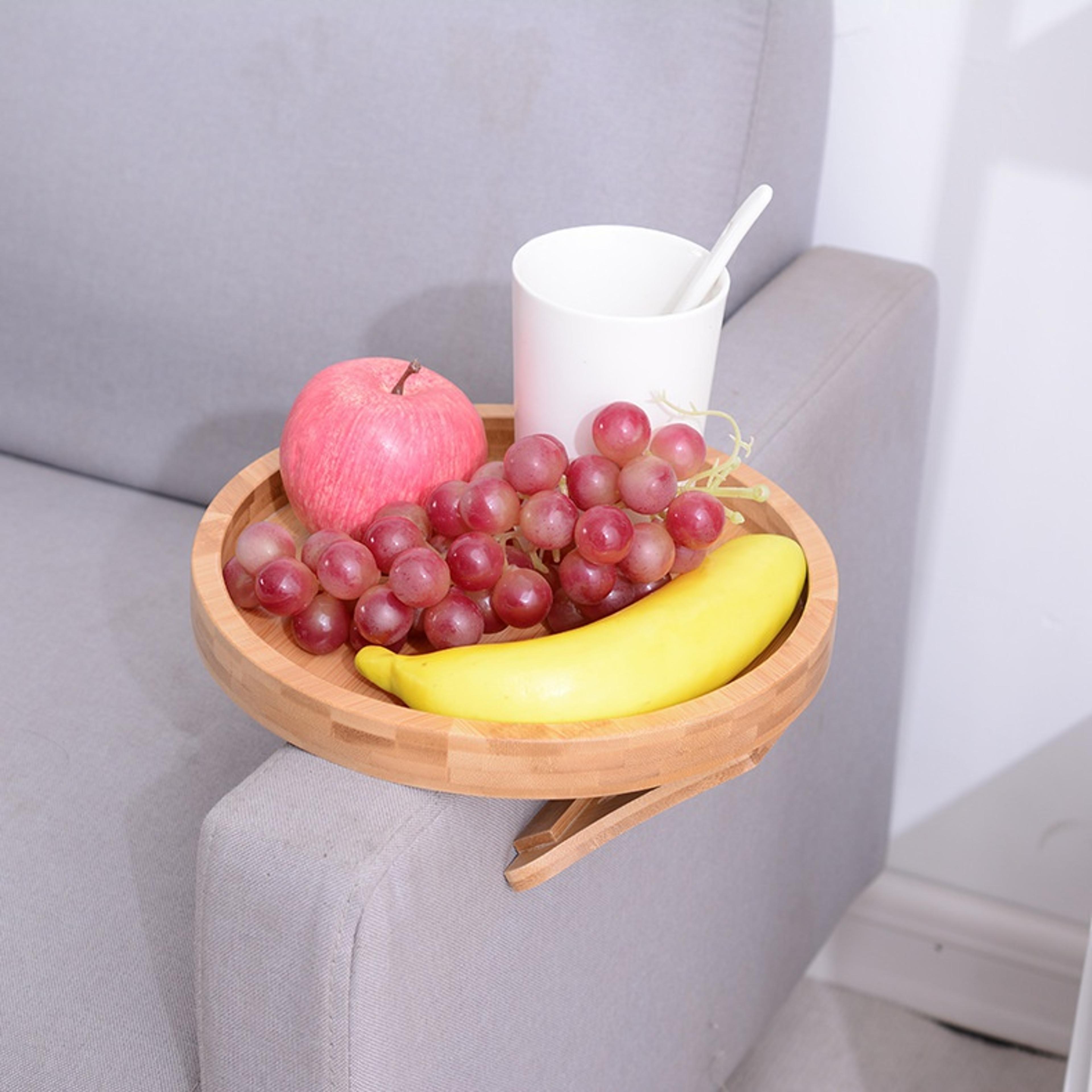 natural bamboo sofa armrest tray clip on couch table for drinks and snacks