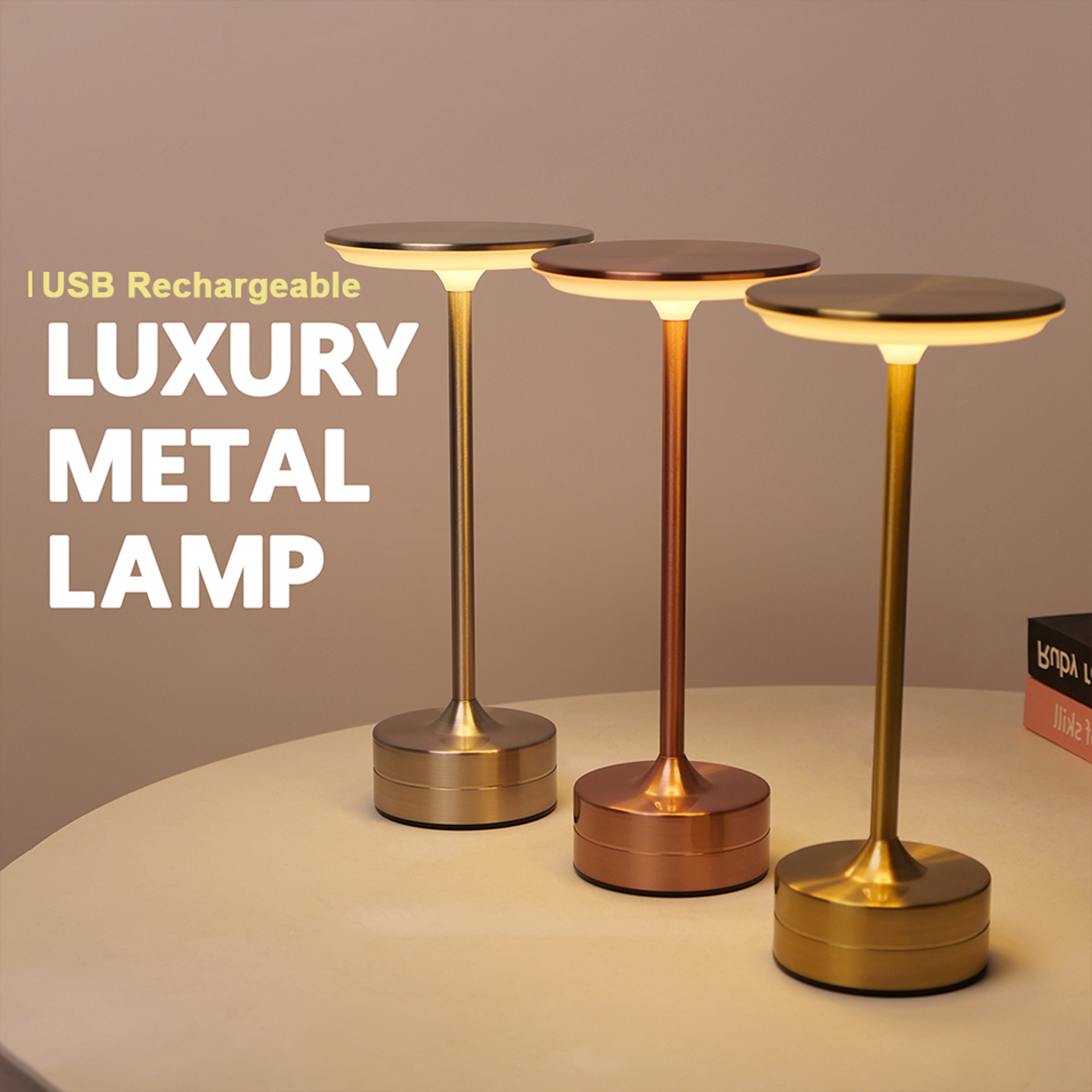 rechargeable cordless led table lamp with touch control for bedside and reading
