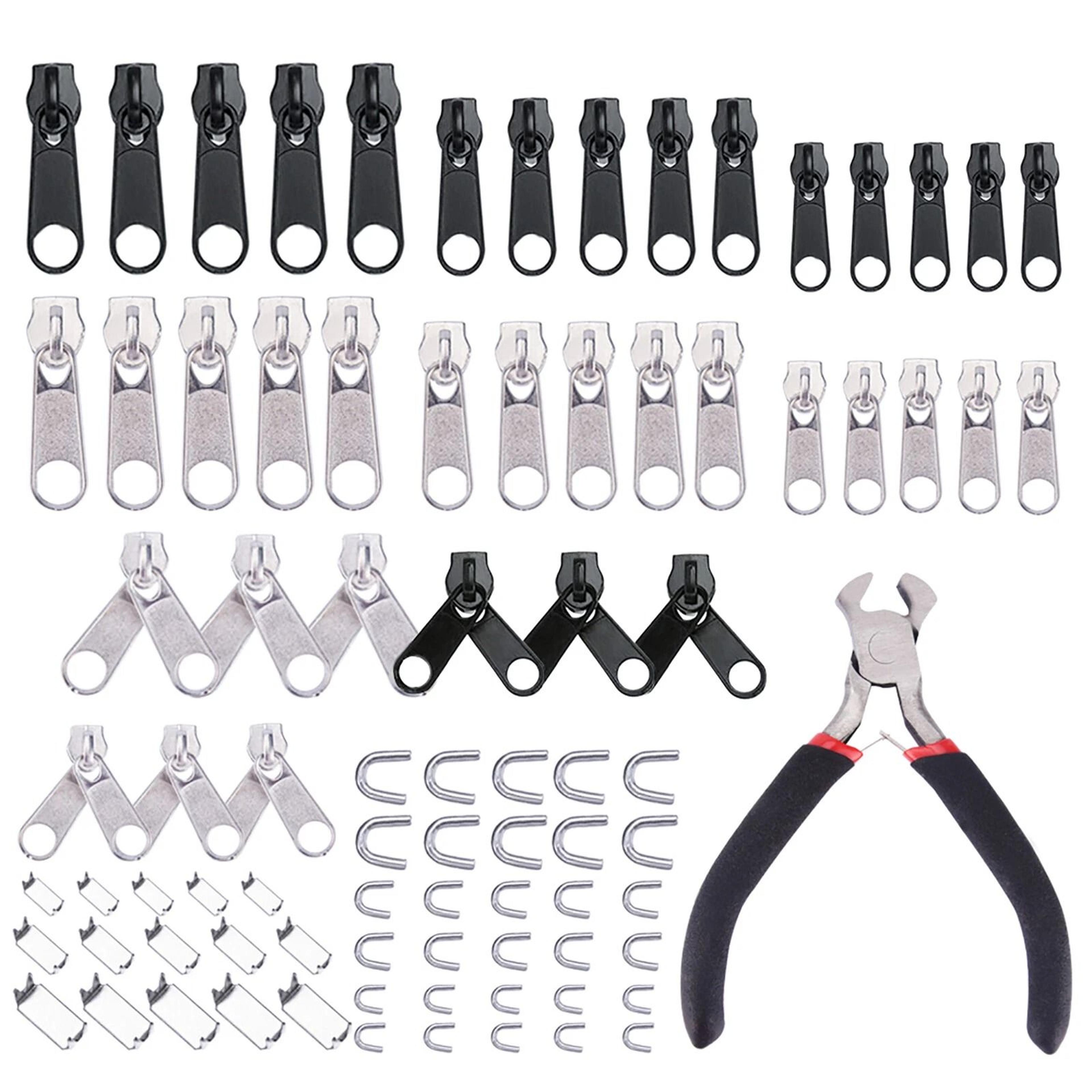 diy zipper rescue kit with sliders, stoppers, and zipper pliers
