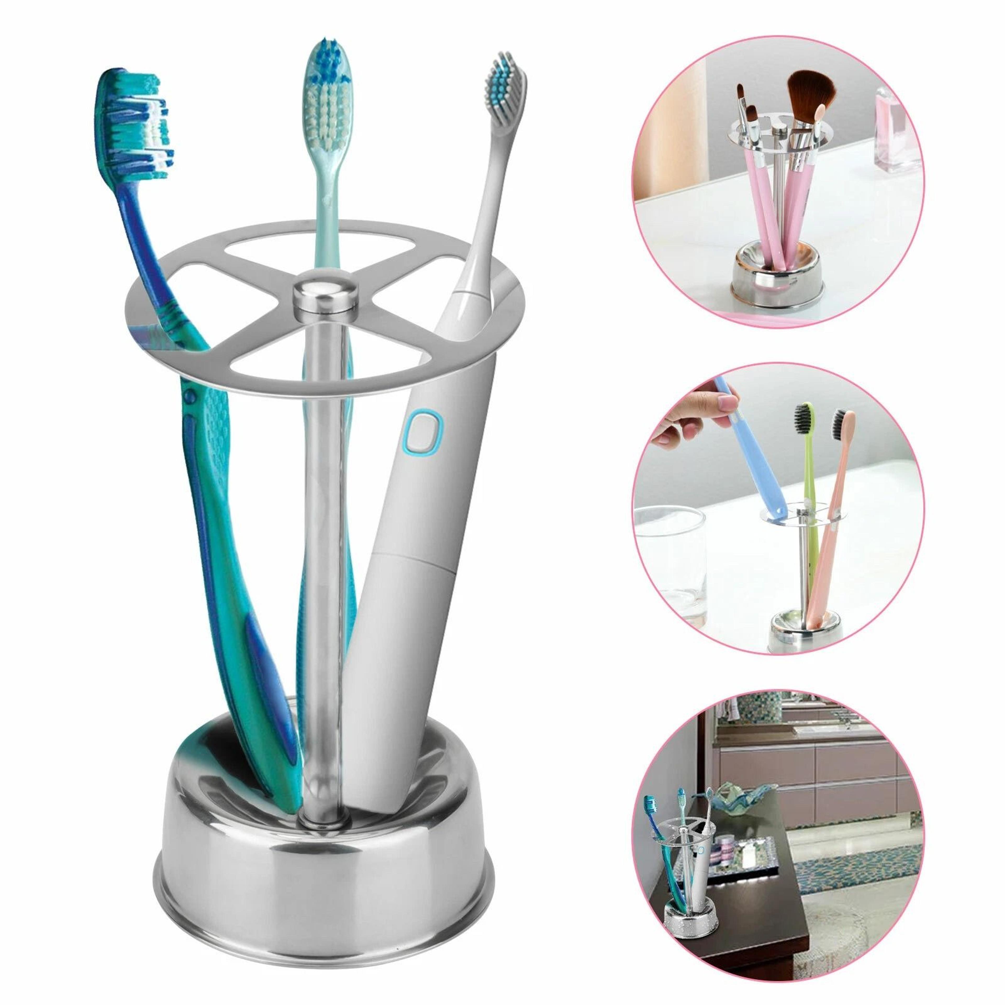 stainless steel toothbrush holder, freestanding bathroom storage, stylish toothpaste stand, space-saving design