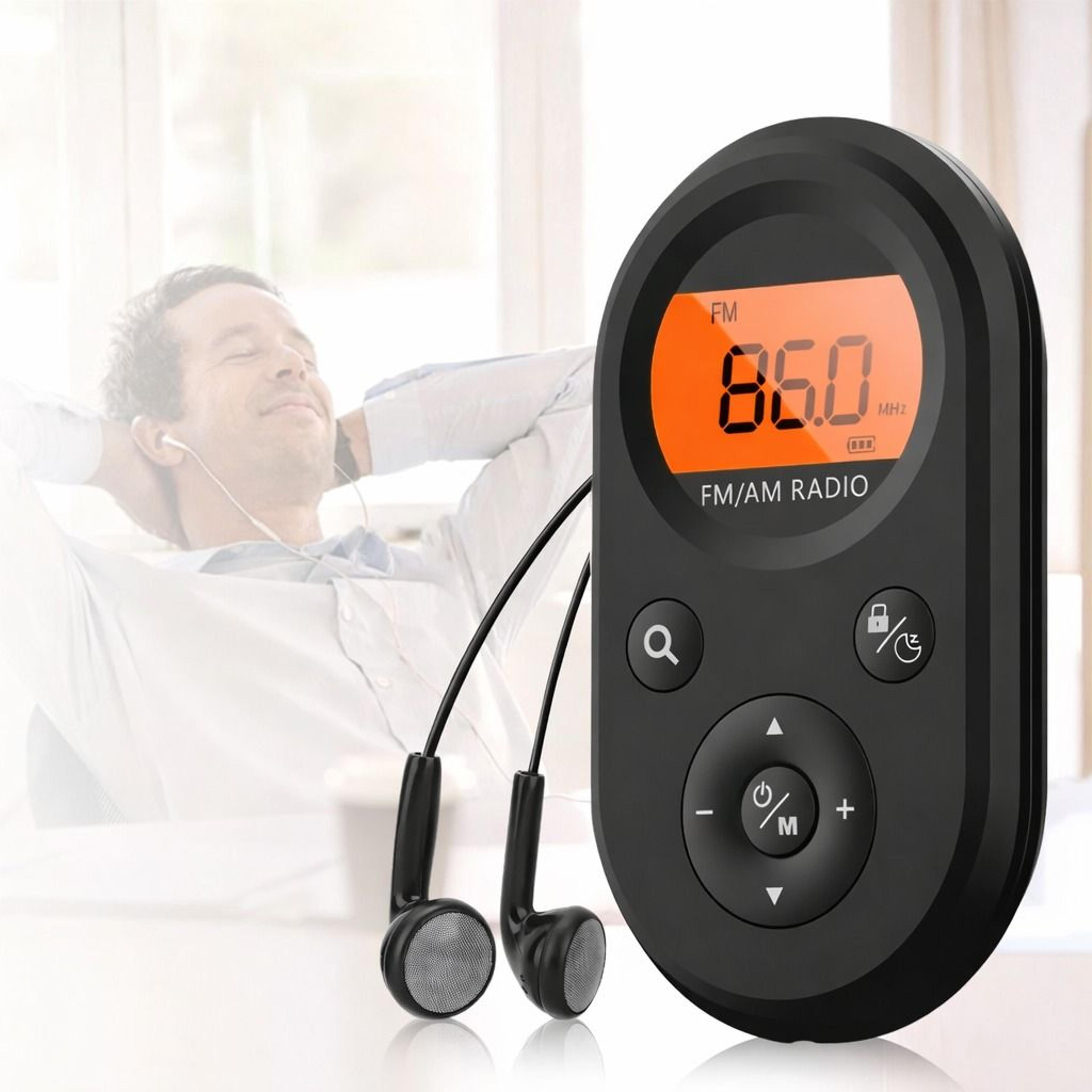 radio mini digital am fm, portable pocket lcd stereo receiver, earphone included, usb cable rechargeable
