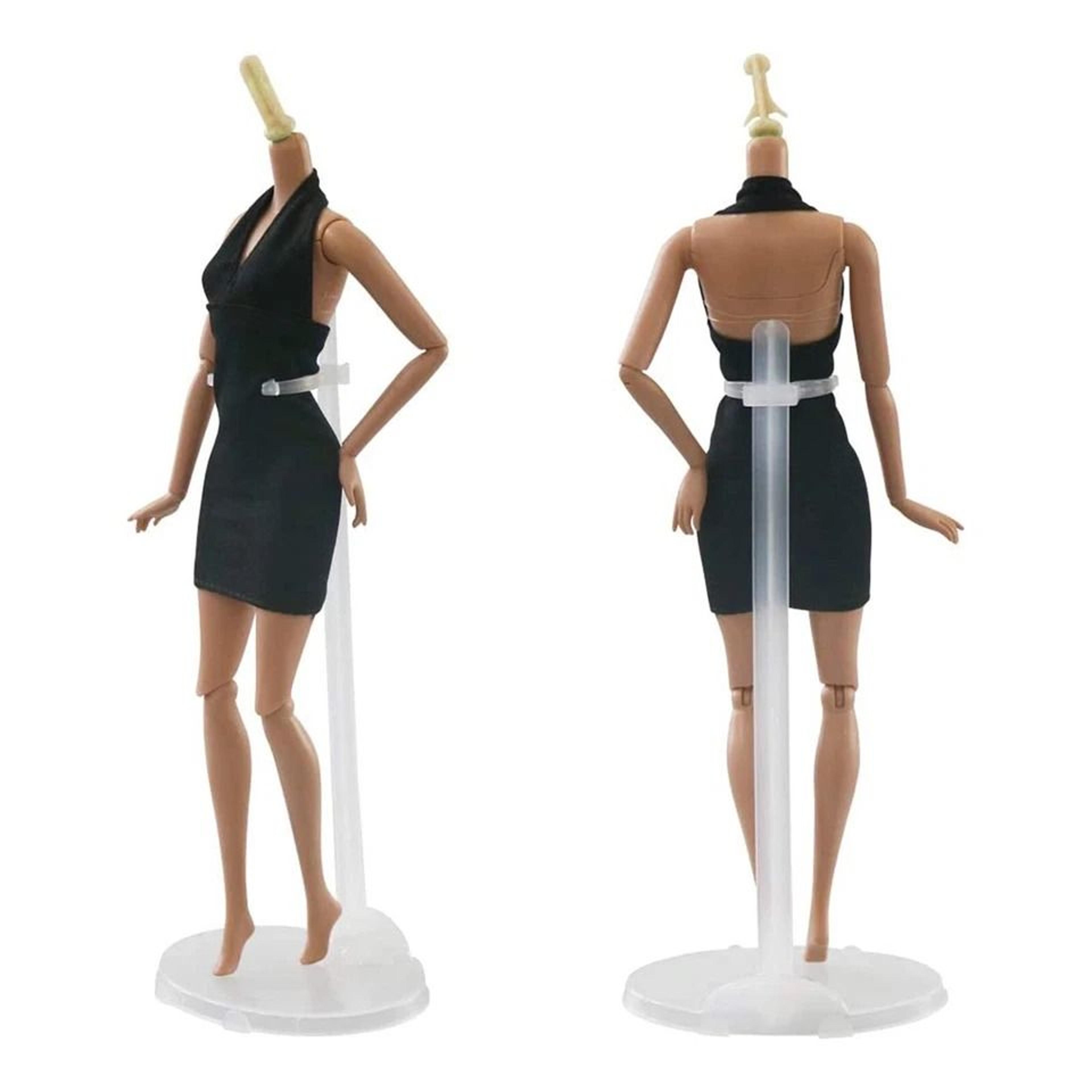 doll stand display holder with adjustable clips, white plastic