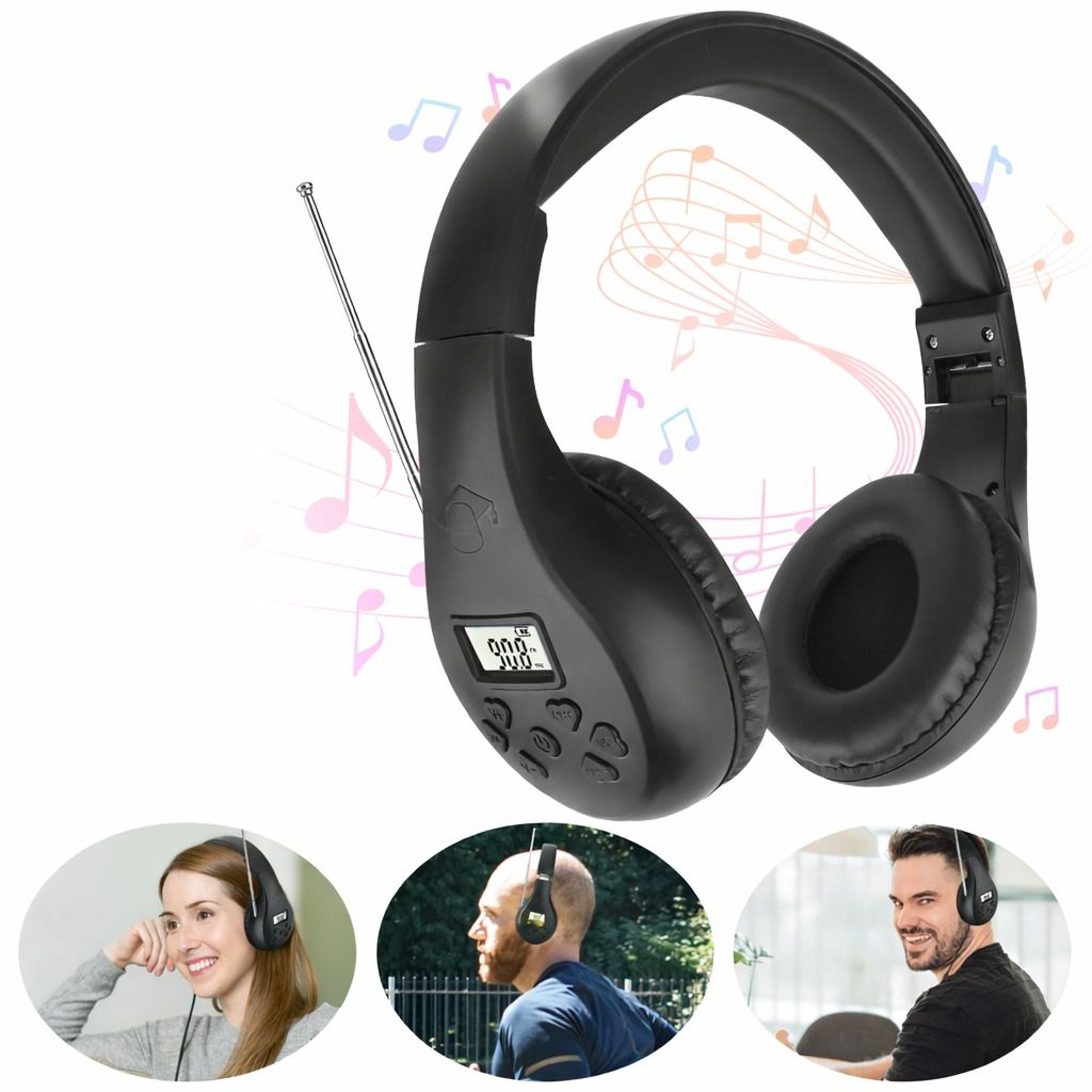 wireless fm radio headset, foldable over-ear, portable receiver, headphone