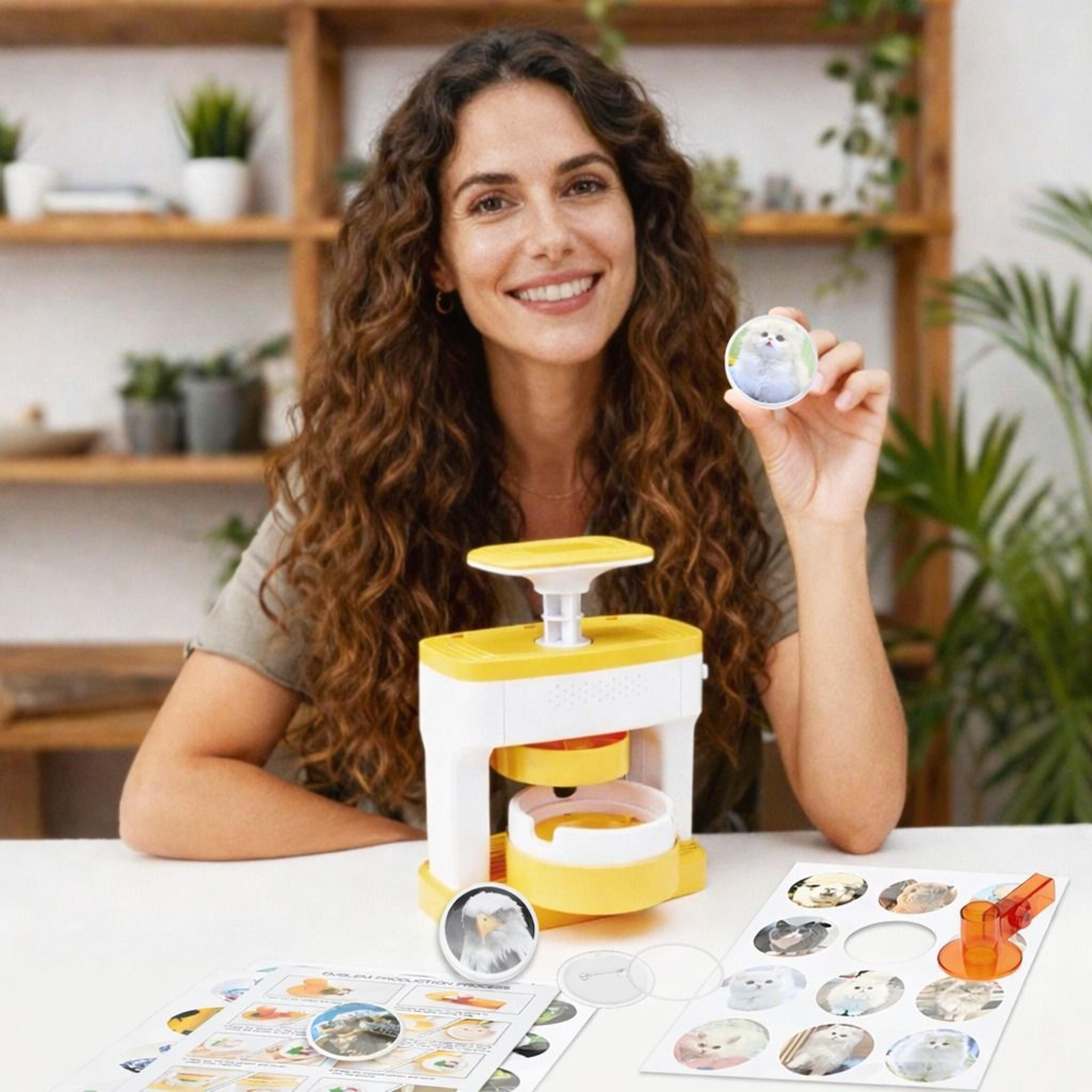 diy pin badge maker kit, no-mount press machine with patterns for creative crafts and gifts