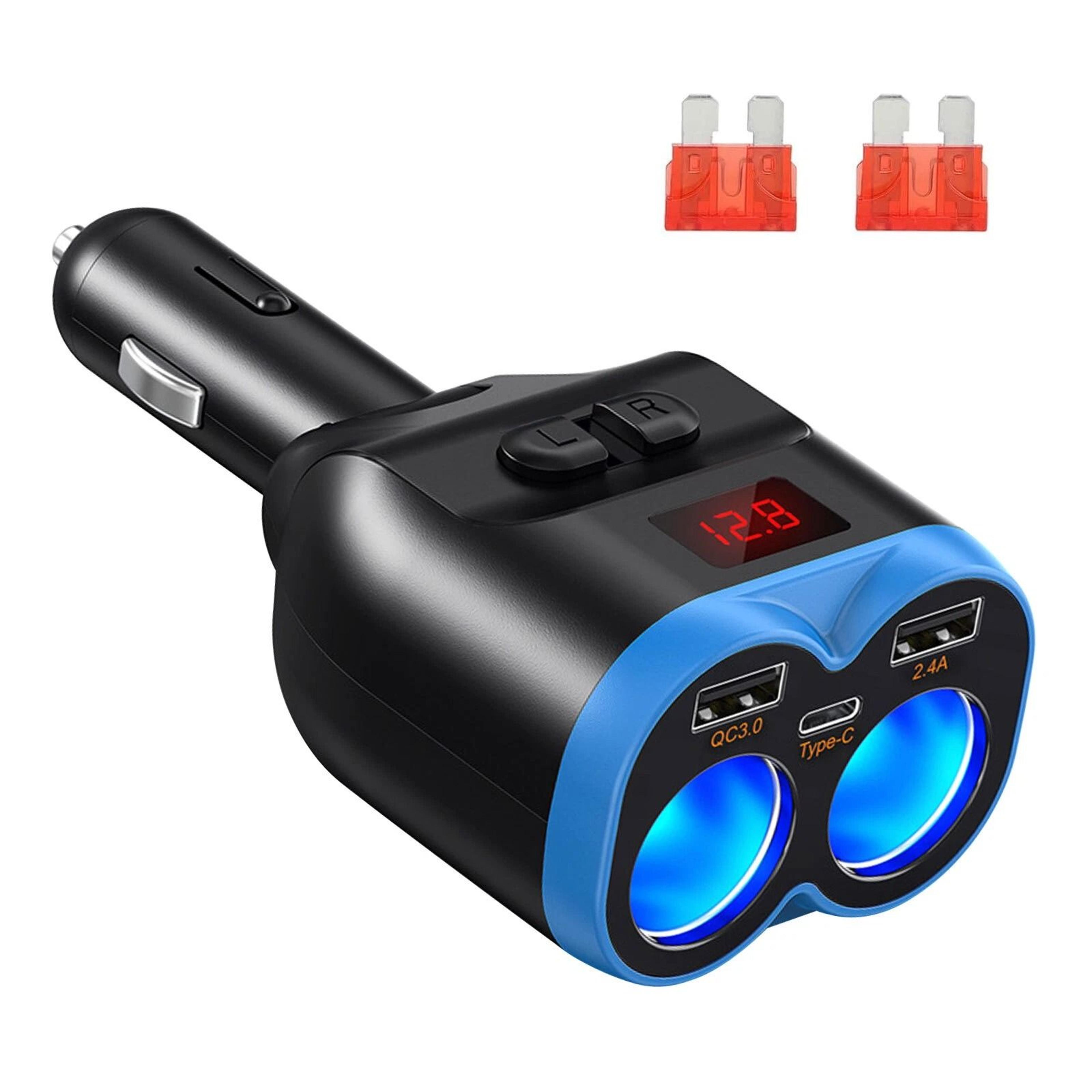 quick charge car cigarette lighter socket splitter, power adapter, multi-device usb charging ports