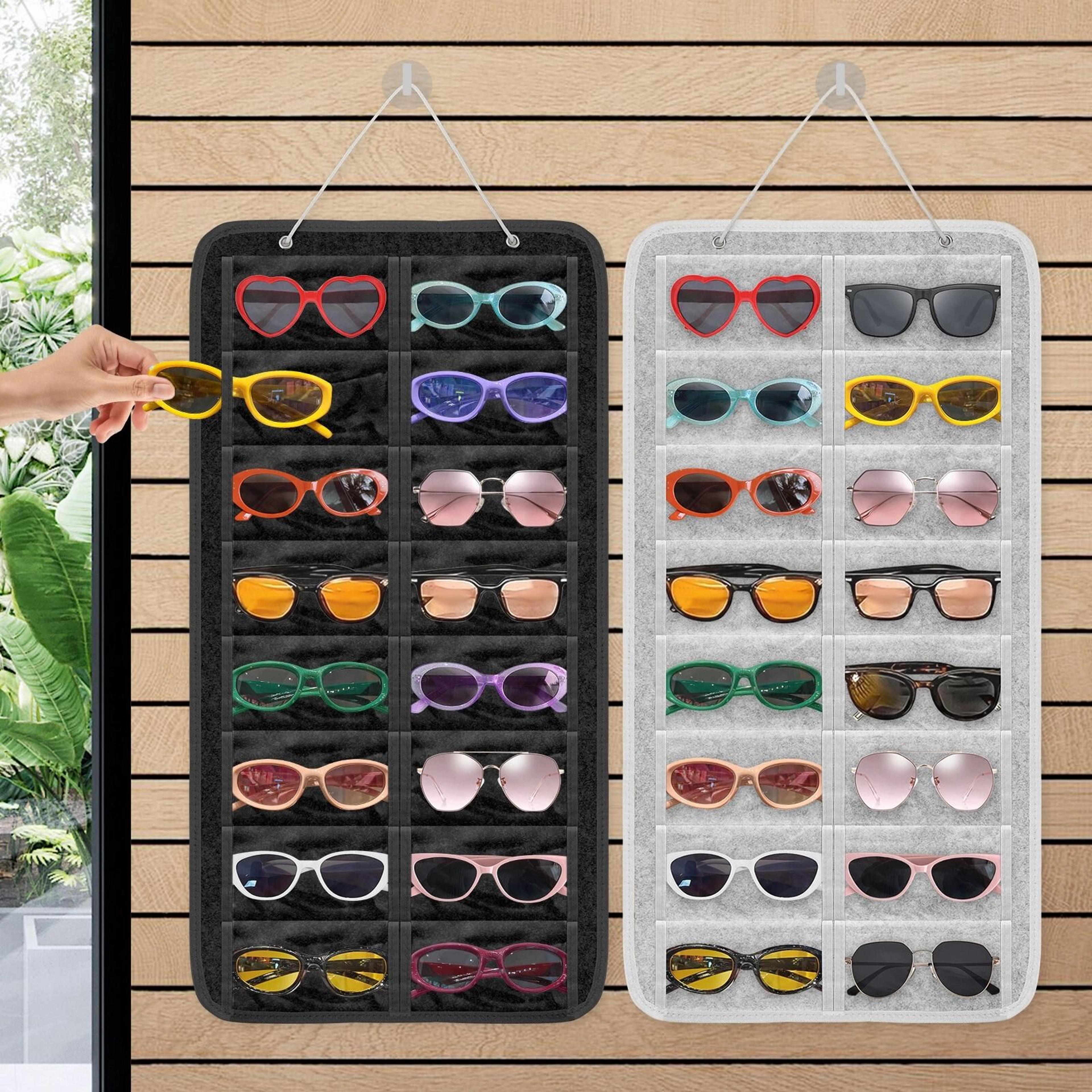 sunglasses organizer wall stand, hanging eyeglasses storage bag, glasses holder