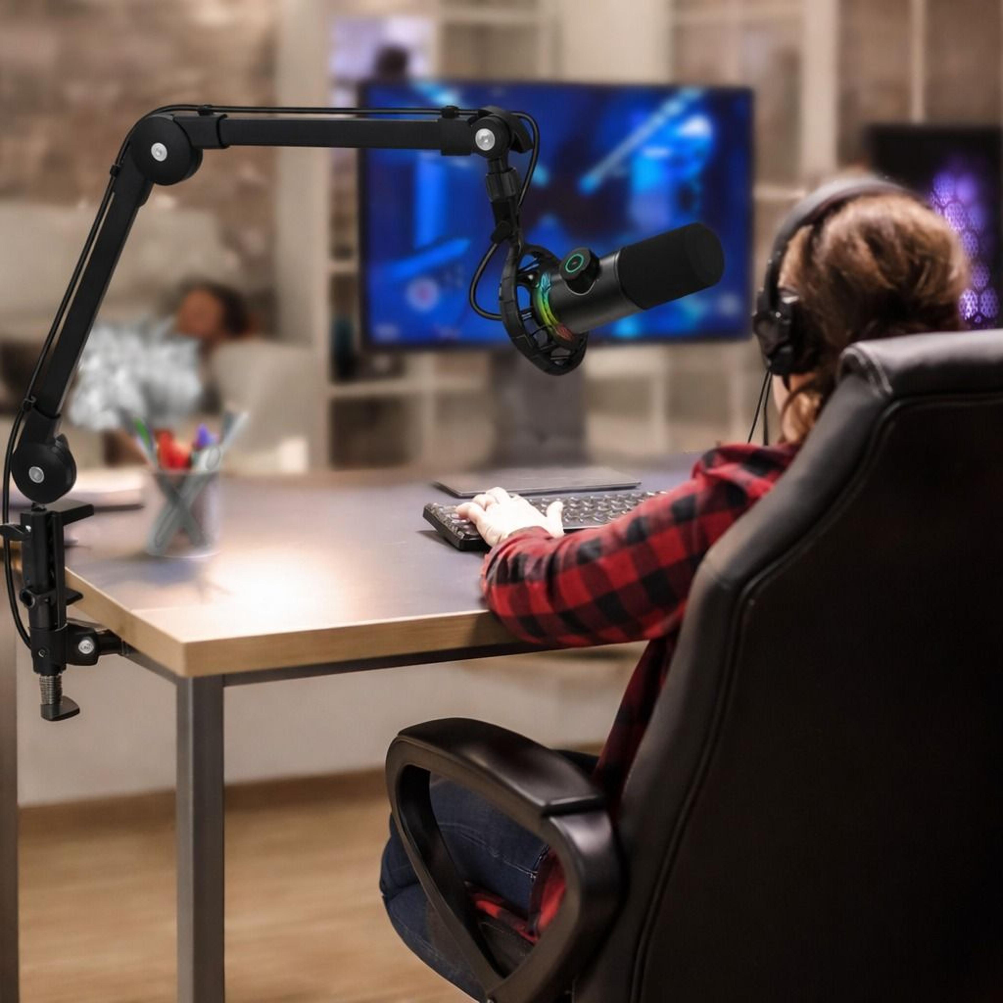 adjustable mic stand, rotatable microphone boom arm for podcasts & gaming